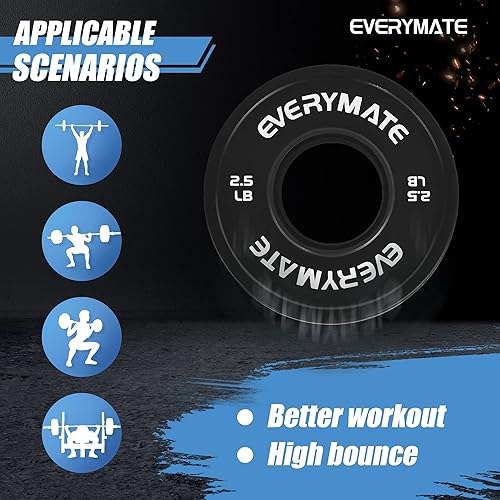 Miniatura 3 de EVERYMATE Juego de placas de peso de cambio negro, 1.25 libras, 2.5 libras, 5 libras, juego de placas olímpicas fraccionarias para entrenamiento