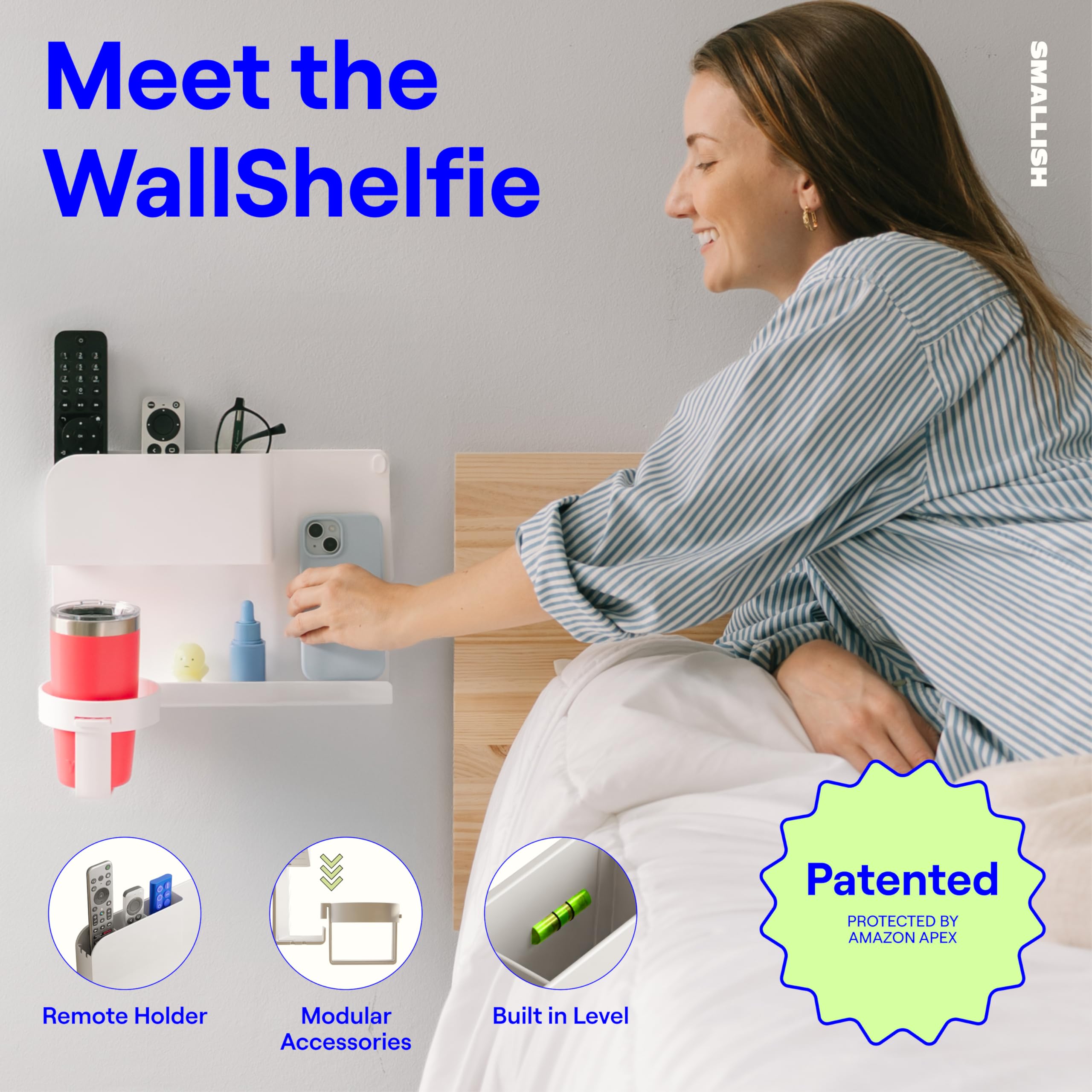 WallShelfie - Mensola comodino per letto a castello e letto superiore, elementi essenziali per dormitorio universitario, comodino a soppalco, tavolino sospeso, vassoio portaoggetti, decorazione per
