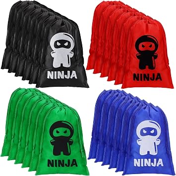 Kingdder 24 Pack Ninja Birthday Party Bags Warrior Style Treat Goodie Candy Reusable Cloth Drawstring Bags Ninja Birthday Party Decorations Karate Favors