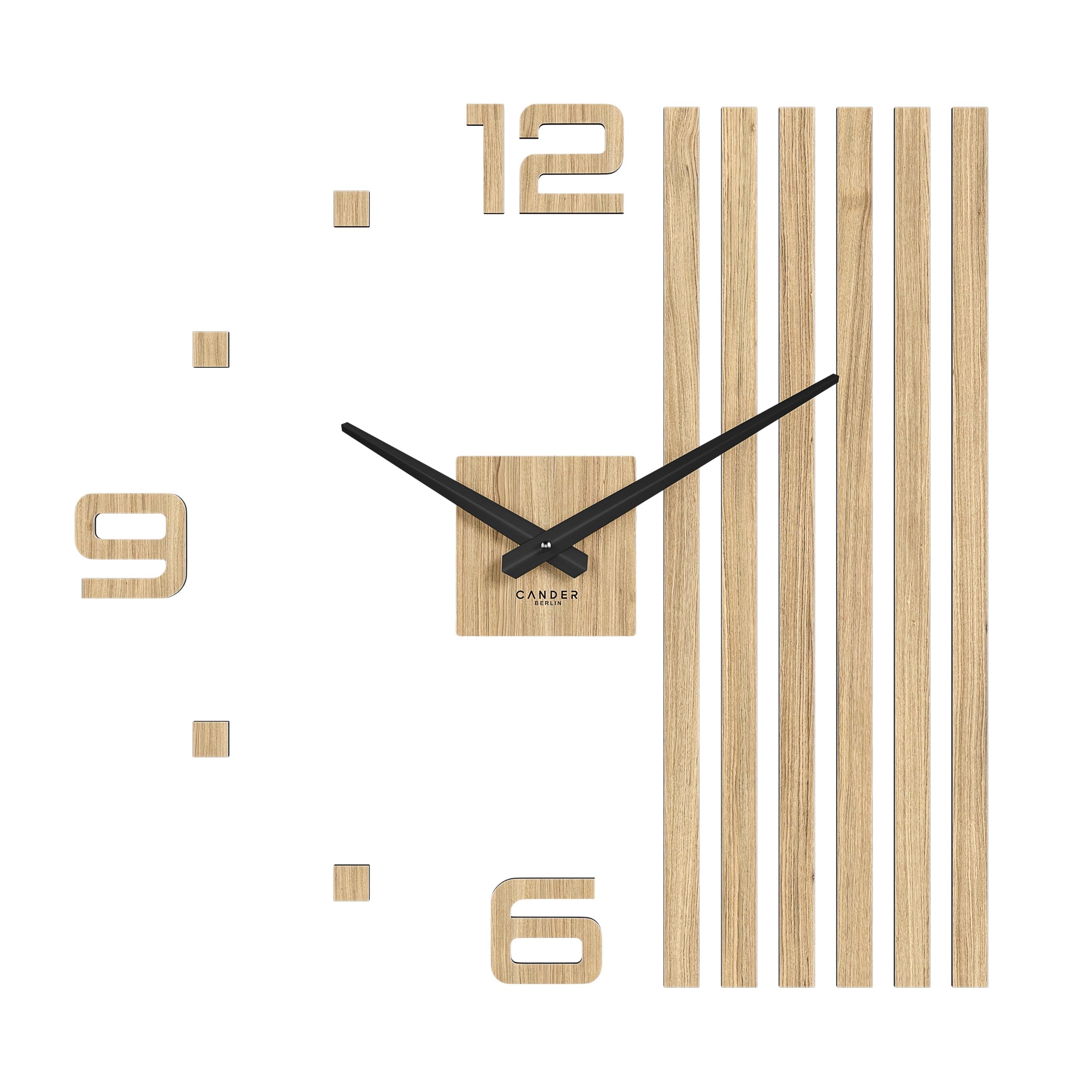 Cander Berlin MNU 2760 P XXL - Orologio da parete silenzioso, 60 cm, impiallacciato legno di quercia, per soggiorno, analogico, senza ticchettio