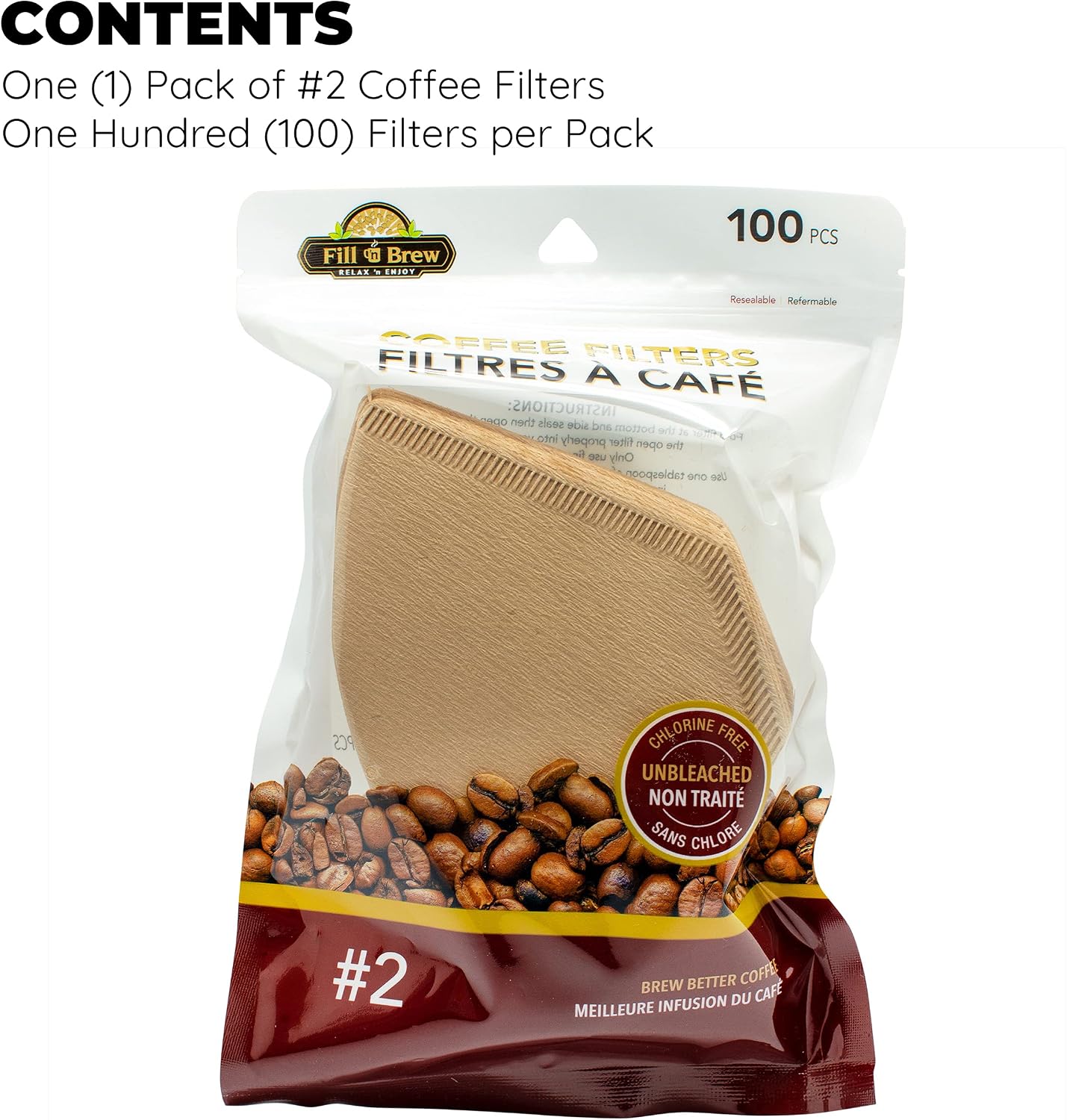 Jacent Fill N Brew Disposable #2 Coffee Filters, Cone Shape - 100 Count per Pack, 1 Pack