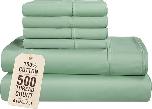 Casa Platino Juego de sábanas 100% algodón tamaño King, 6 piezas con acabado satinado sedoso de 500 hilos, ideal para uso diario, ajuste de bolsillo