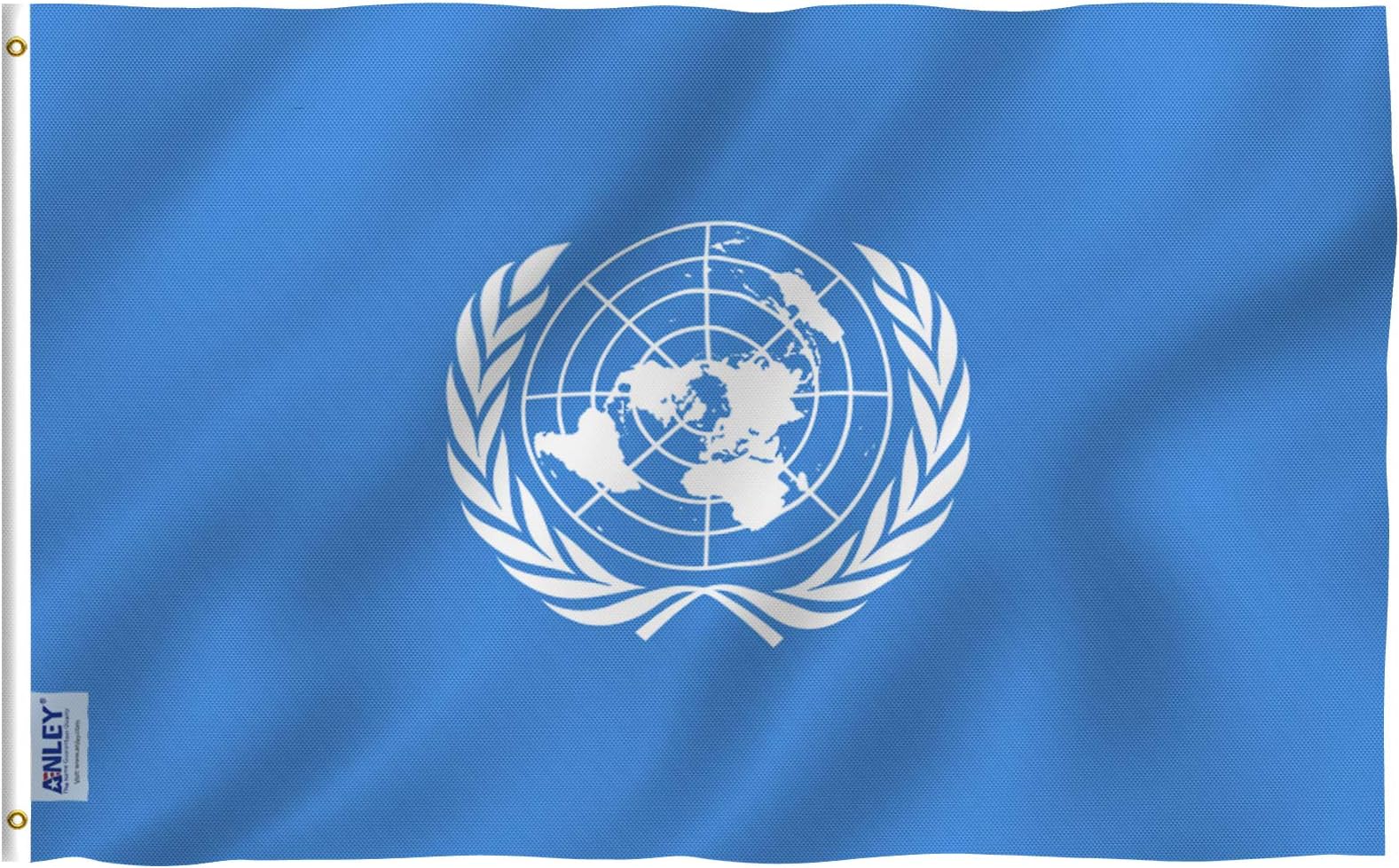 ANLEY Fly Breeze 3x5 Foot United Nations Flag - Vivid Color and UV Fade Resistant - Canvas Header and Double Stitched - UN International Flags Polyester with Brass Grommets 3 X 5 Ft