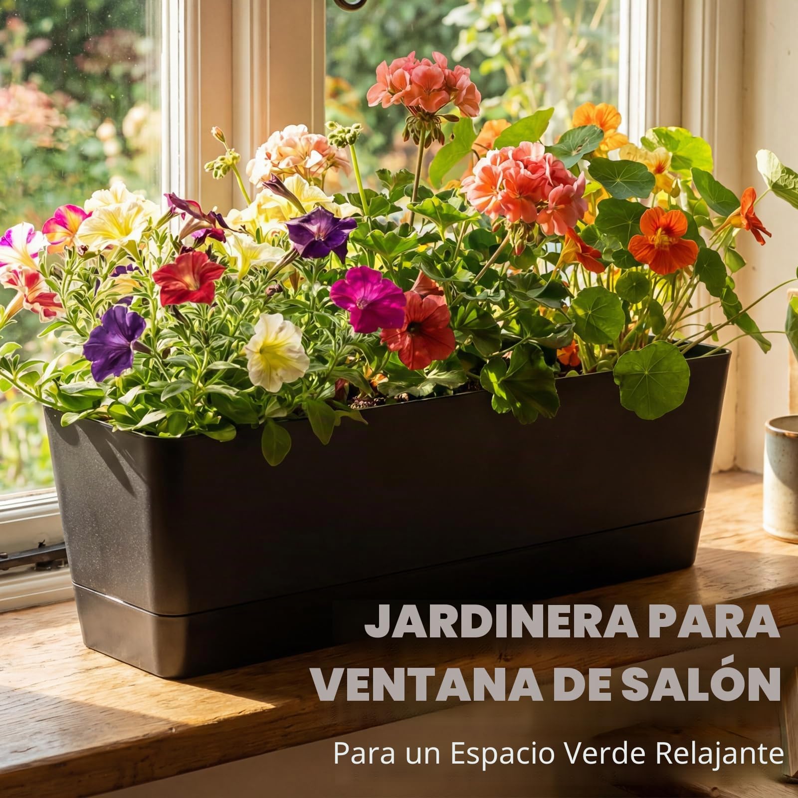 Bamworld Macetas y Maceteros de Plástico Juego de 3 Jardineras para Ventana 40x10 cm con Bandeja para Hierbas en Balcón Oficina de Interior y Exterior