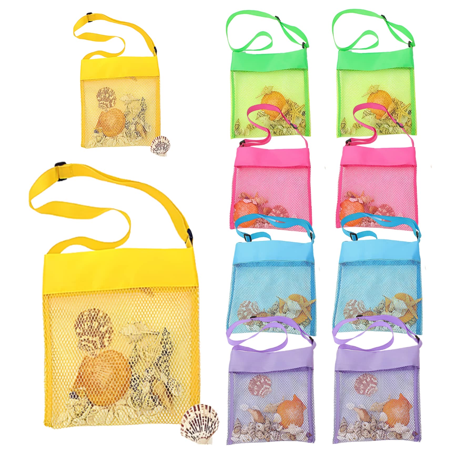 Sac de plage en maille pour enfants : lot de 10 sacs colorés