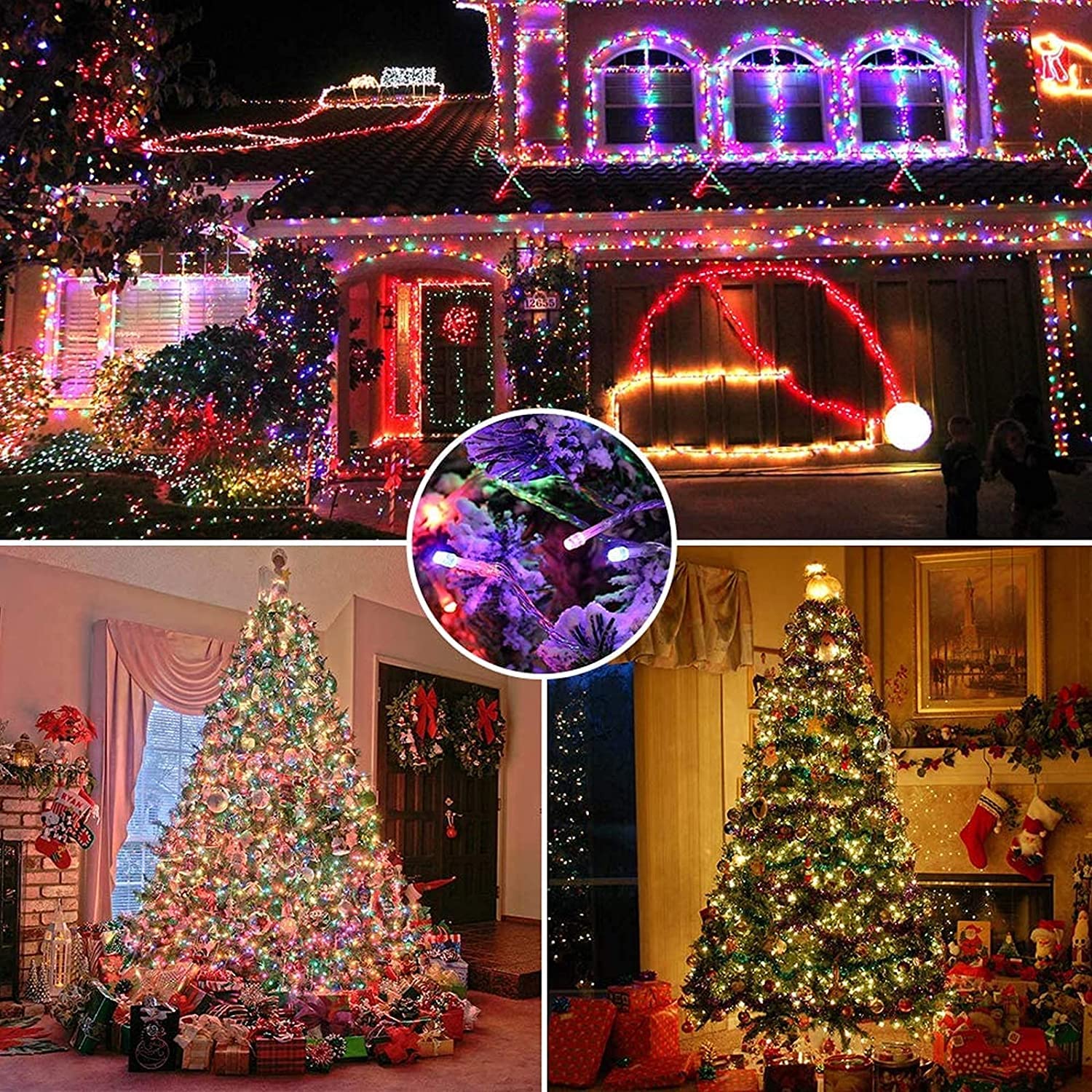 PhilzOps Natale Catena di Luci Esterno, 10M 100 LED Albero di Natale Catena Luminosa 8 Modalità Impermeabile Interno Decorative Stringa Luci LED per Natale Albero Casa Feste Matrimonio, Colorato