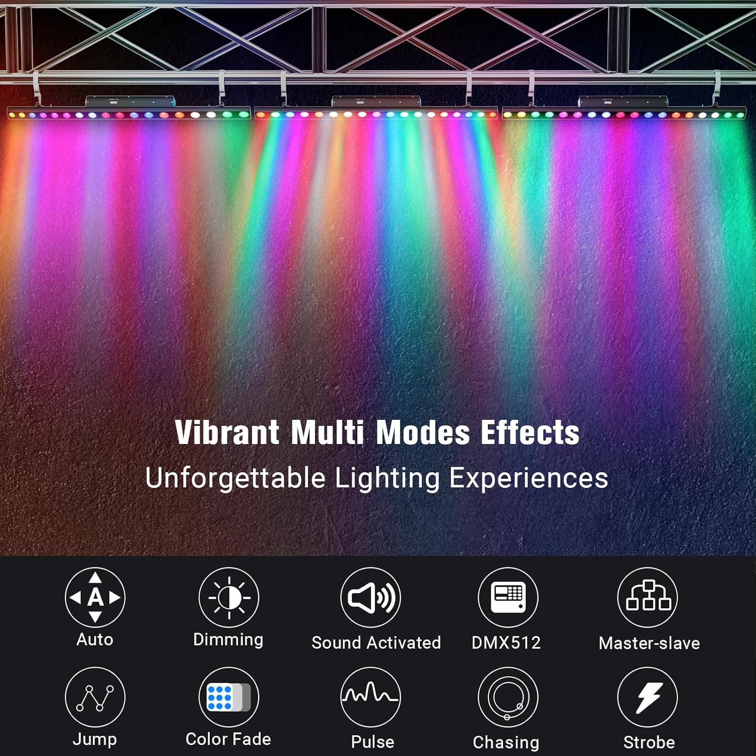 LED Stage Wash Light: 120W RGBW Individually Controlled DMX Light Bar - 114 Colorful Chase Programs & 15 Static Colors - Sound Activated DMX Control for DJ Parties Club Event Gig Bar Music Live Show
