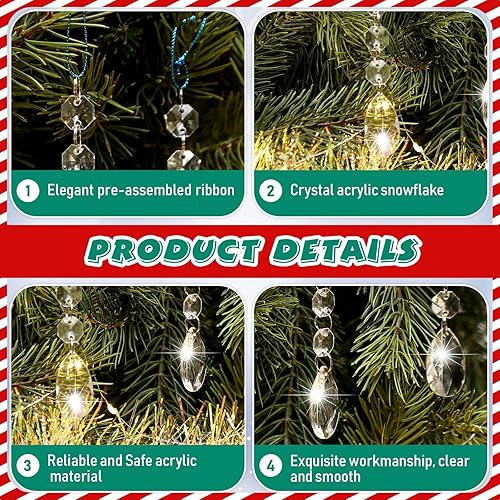 Miniatura 9 de 100 adornos de Navidad de cristal para colgar, decoraciones de árbol de Navidad, adornos acrílicos transparentes de copo de nieve y carámbano con