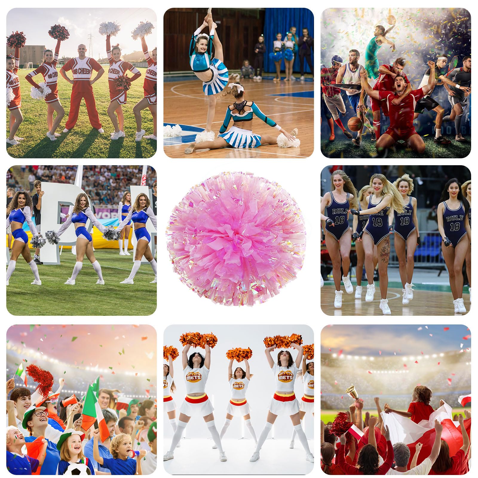 Pompon da cheerleading, 36 pezzi con fori per le dita, pompon per danza ed eventi sportivi (Polvere opaca)