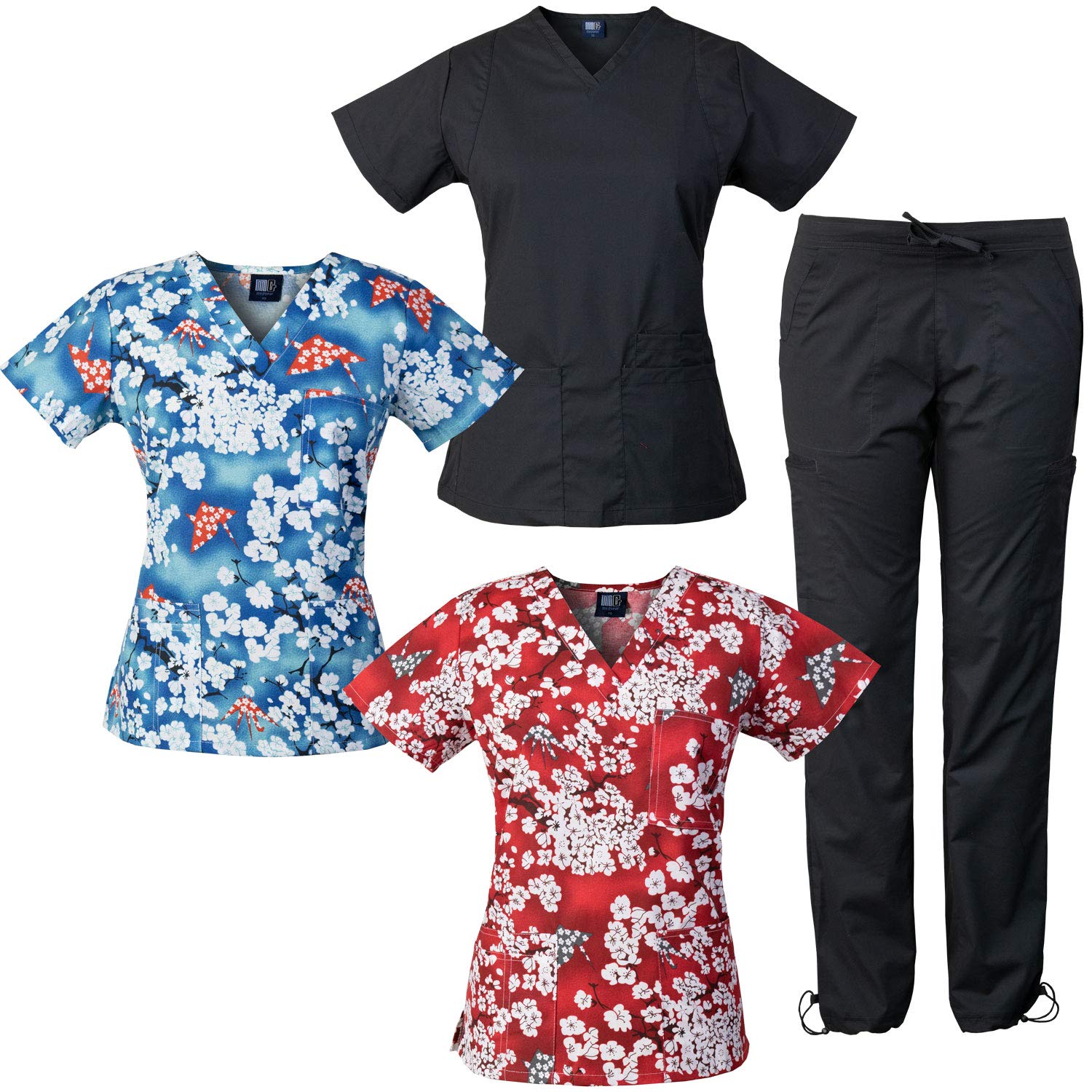 Medgear 4-Piece Combo with Stretch Scrub Set and 2 Printed Tops