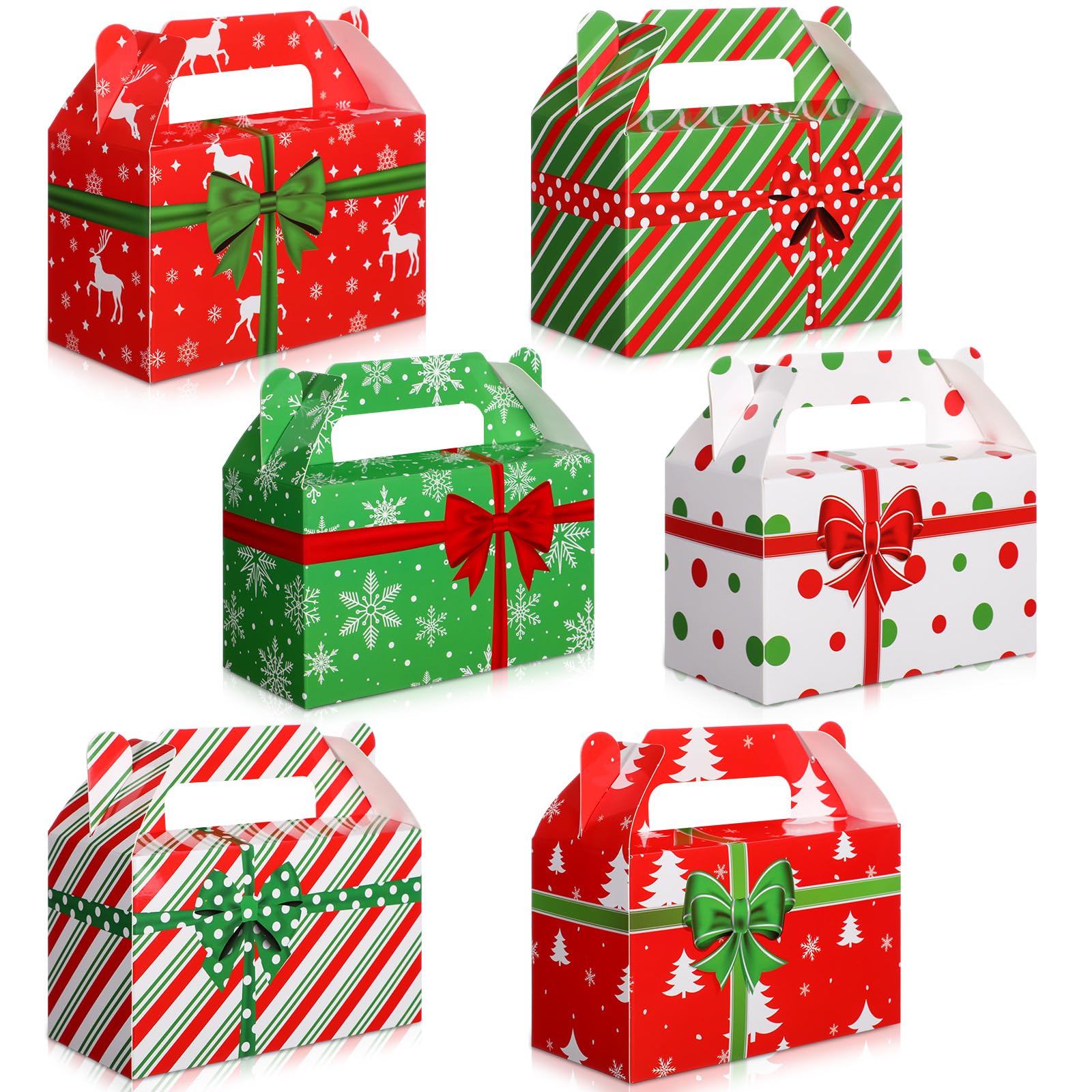 Faccito 18 Pcs 3D Christmas Cookie Boxes with Bow - 300gsm Xmas Goodie Gift Wrapping Boxes for Treats