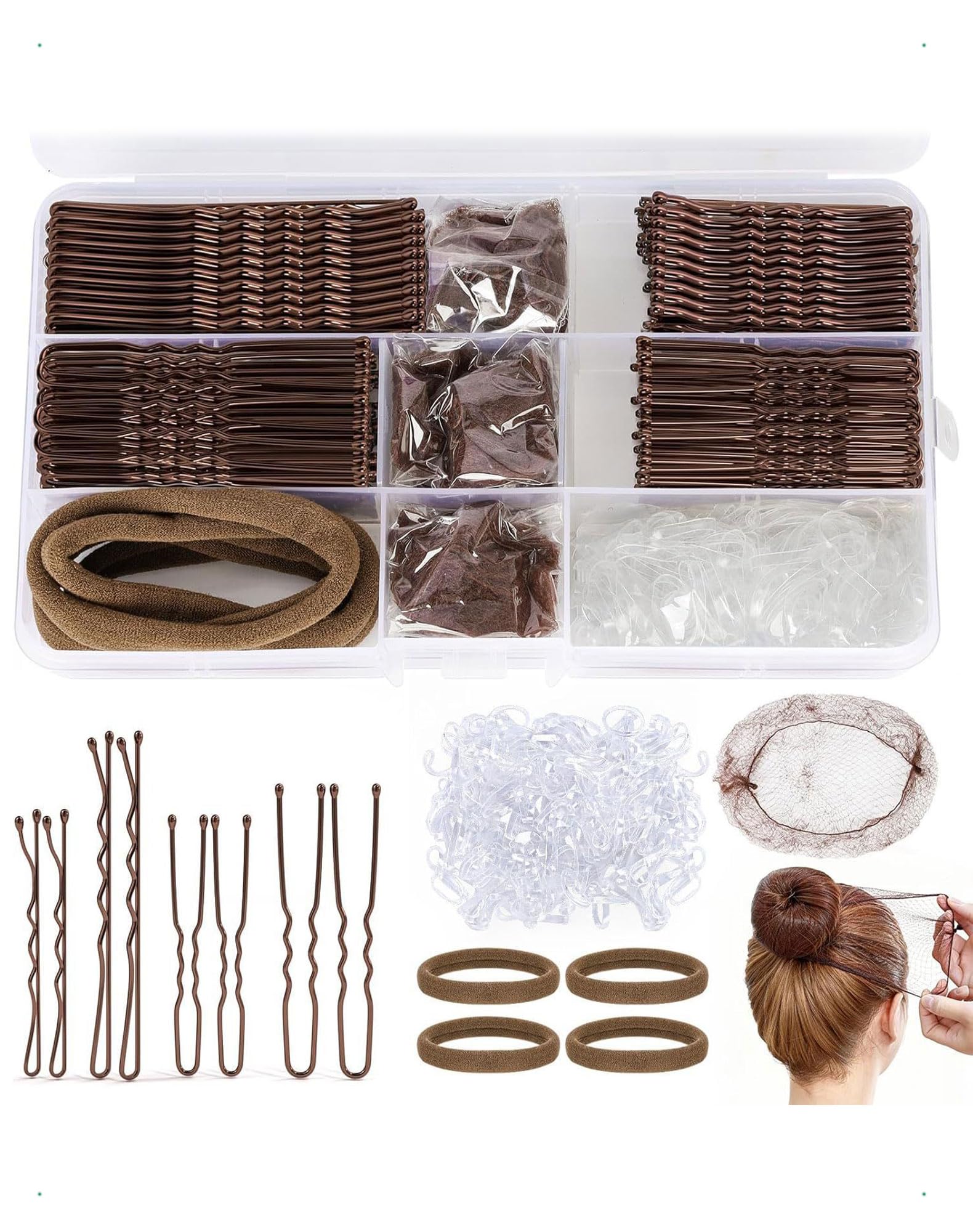 300 piezas de horquillas para mujer, horquillas metálicas, 5 cm, 6 cm, 7 cm, pinzas para moños, accesorios invisibles cabello, tiras transparentes cabello, con caja de almacenamiento, doradas — view 8