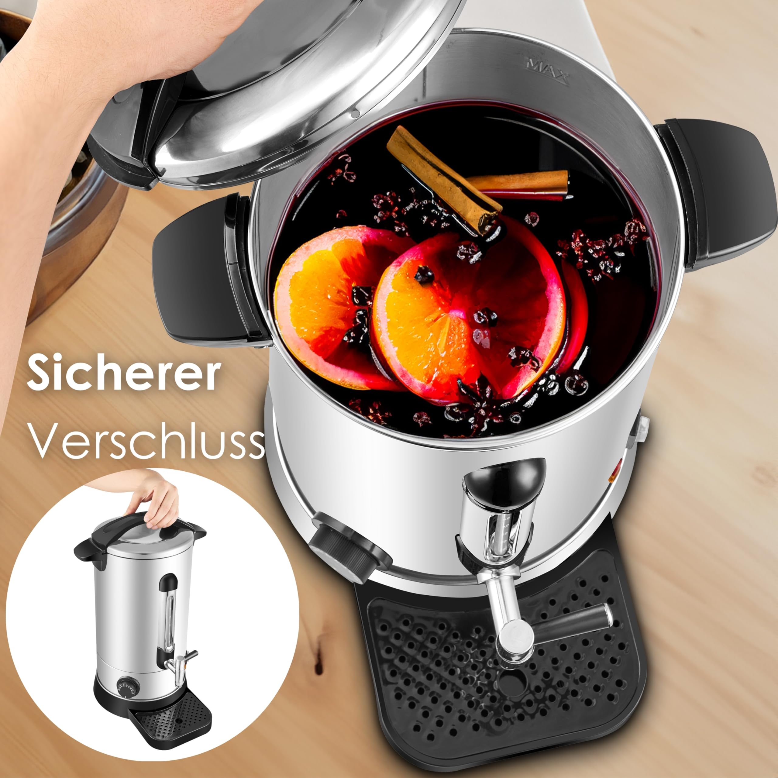 Dozownik gorącej wody, 10 l, czajnik do herbaty, dozownik gorących napojów, podgrzewacz wody, podgrzewacz wody, grzane wino 10 l, termopot, bojler na gorącą wodę 30-110°C