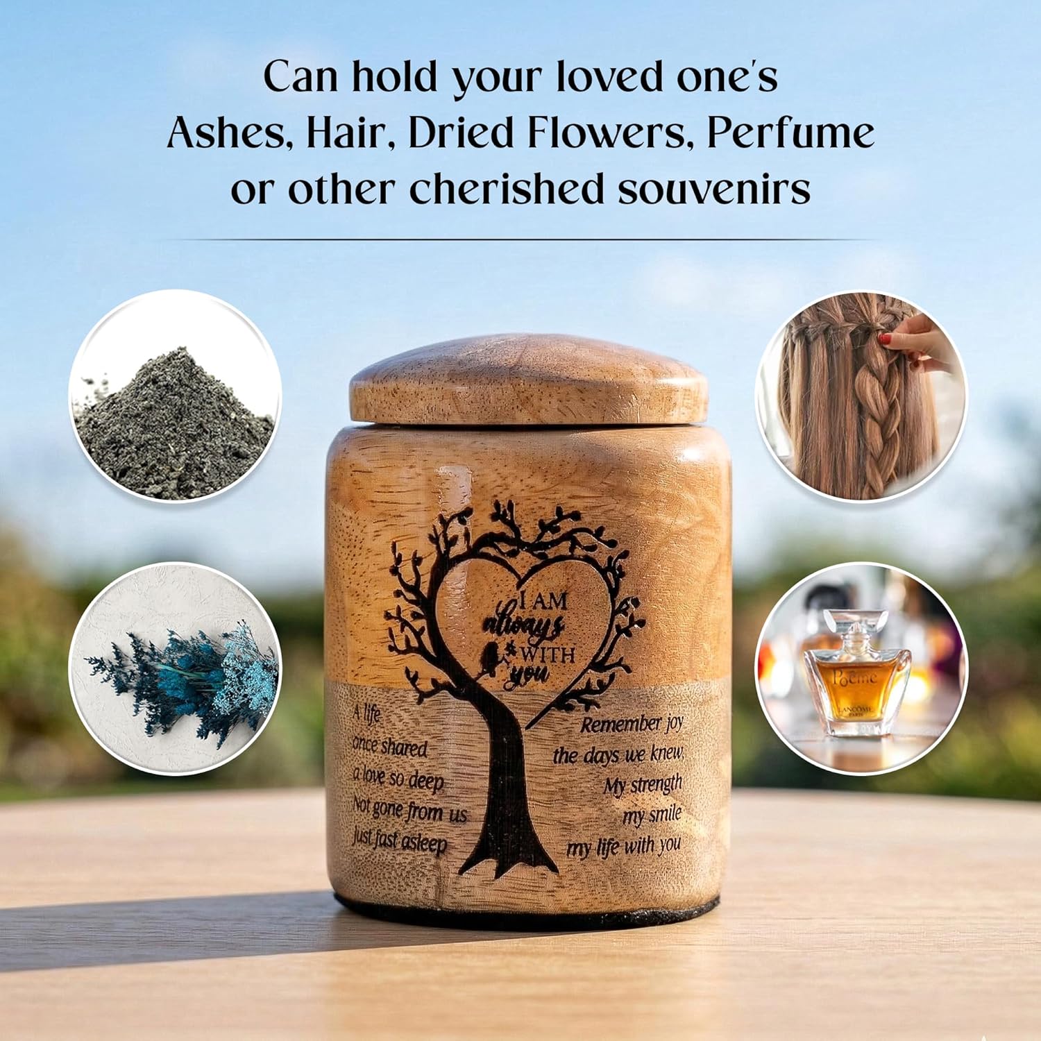 I Am Always with You Wooden Cremation Urn for Human Ashes – Tree of Life Heart Engraved Keepsake Urn 3 Cu in – Small Burial & Memorial Urn Adult