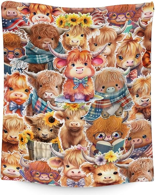 Highland Cow Blanket Gifts - 60"x80" Cute Throw Blanket for Girls & Boys - Brown Soft Fuzzy Blankets for Bed, Couch & Living Room
