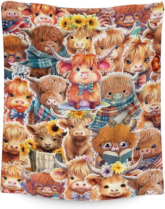 Highland Cow Blanket Gifts - 60"x80" Cute Throw Blanket for Girls & Boys - Brown Soft Fuzzy Blankets for Bed, Couch & Living Room
