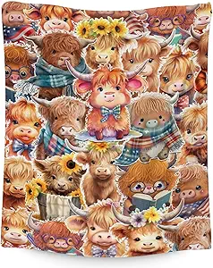 Highland Cow Blanket Gifts - 60"x80" Cute Throw Blanket for Girls & Boys - Brown Soft Fuzzy Blankets for Bed, Couch & Living Room