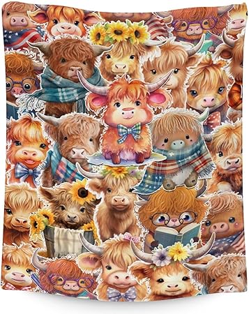 Highland Cow Blanket Gifts - 60"x80" Cute Throw Blanket for Girls & Boys - Brown Soft Fuzzy Blankets for Bed, Couch & Living Room