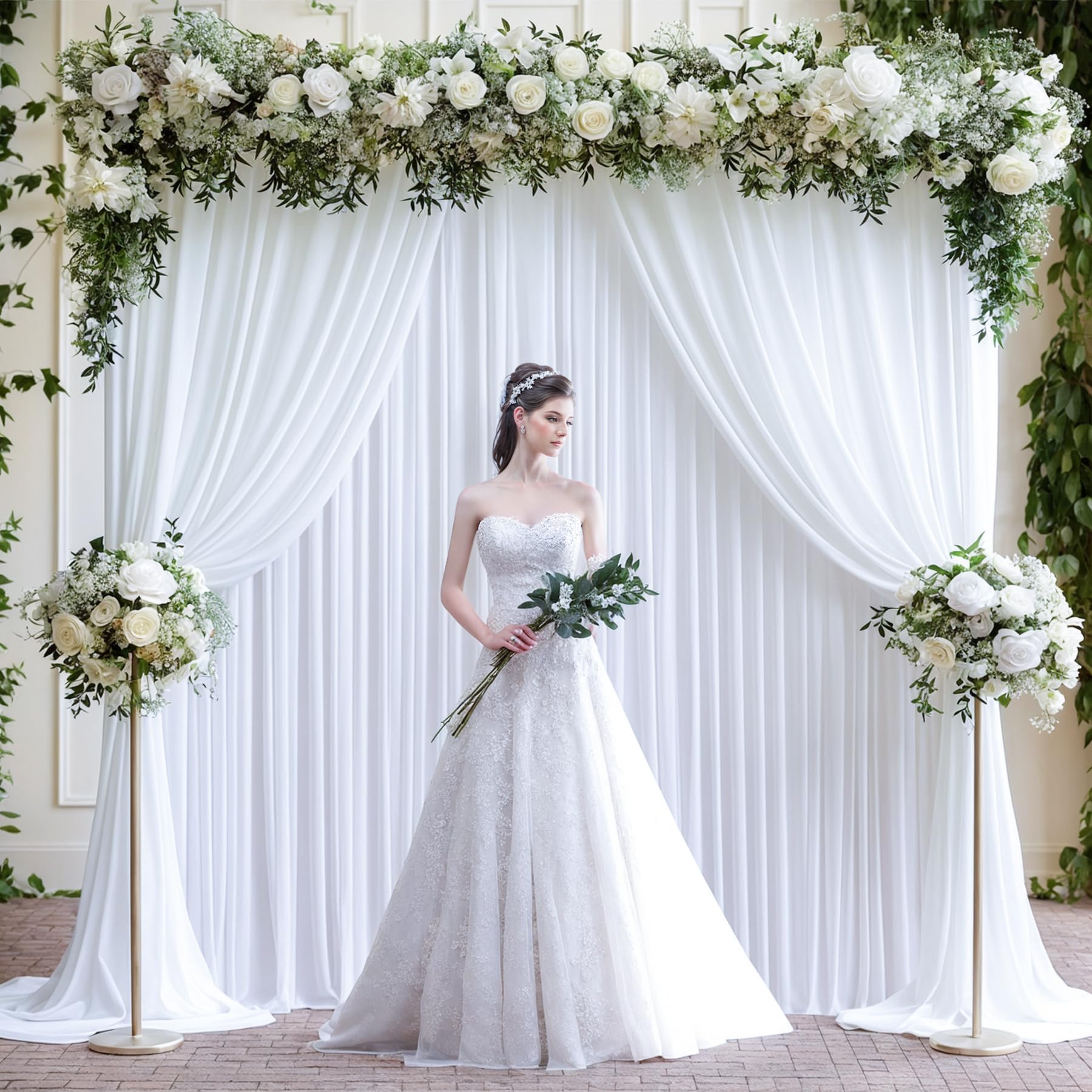 10x10ft White Backdrop Curtain for Wedding Parties Wrinkle Free Fabric White Drapes Backdrop Decoration for Birthday Photography 2 Panels, 5ft x 10ft