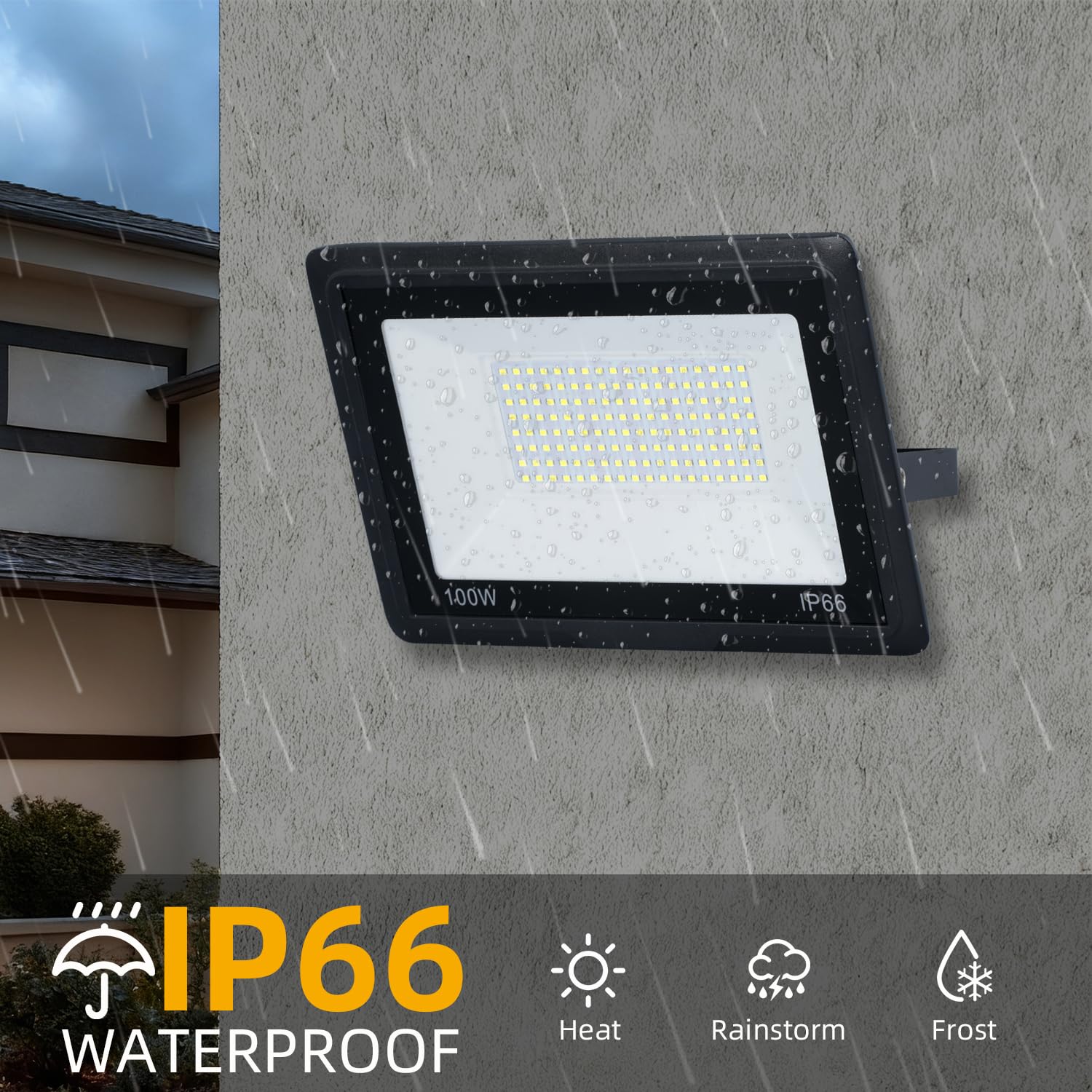 Lot de 2 projecteurs à DEL 100 W pour l'extérieur, 2 lampes de travail à DEL lumineuses avec prise, lumière du jour 6500 K, lumières LED blanches pour extérieur, éclairage de terrasse