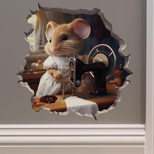 Adhesivo de pared 3D de Seamstress Mouse con agujero de ratón