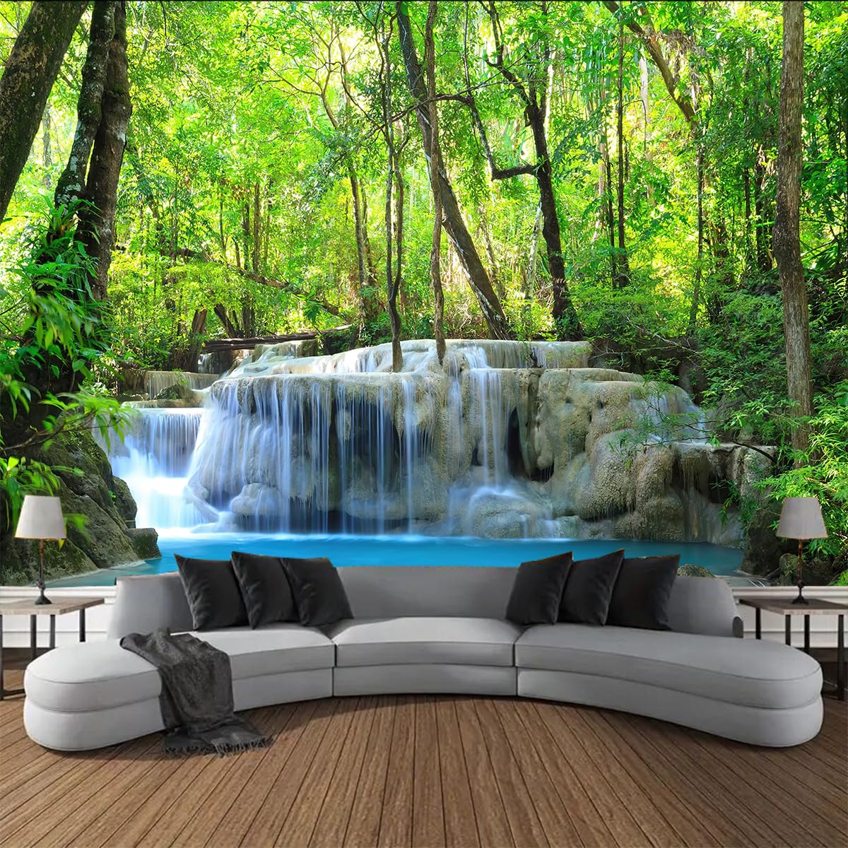 FENDROM Green Misty Forest Tapestry Nature Jungle Streams Wall Art Home Decor Landscape Wall Hanging for Living Room Bedroom Decoration - Image 4