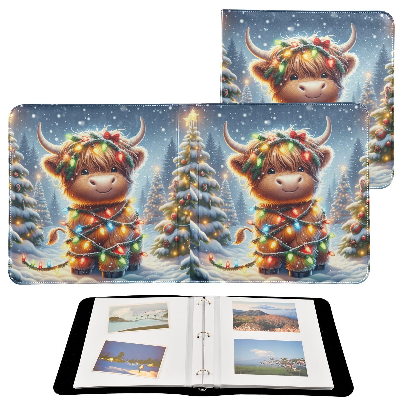 Album photo en cuir souple de Noël motif vache écossaise
