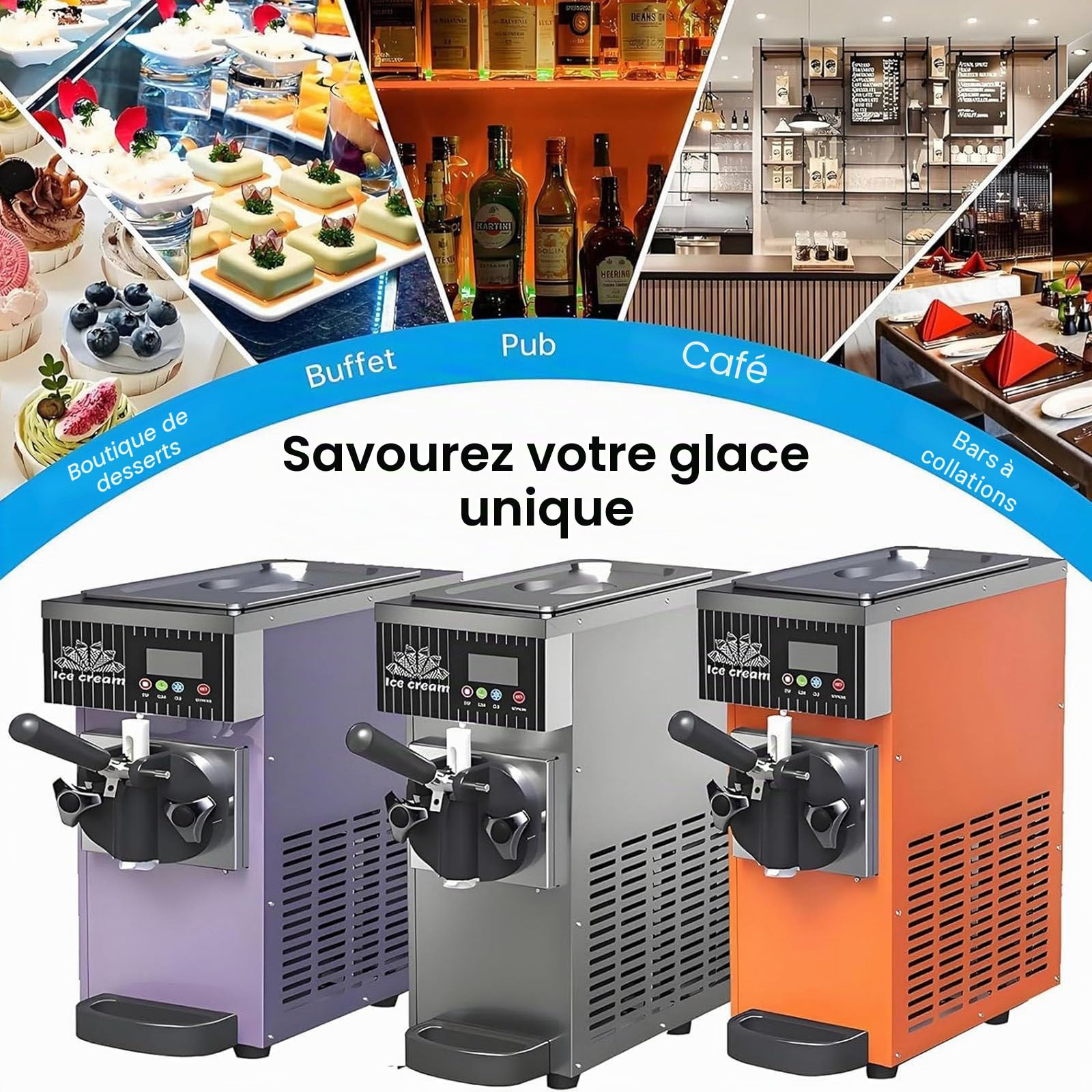 Machine Glace Italienne Maison,Machine Glace Italienne Comptoir, Rendement 4 à 5 Kg/H, Pré-Refroidissement,Nettoyage Automatique,écran LCD,Machine Glace Italienne pour Parfum Unique White