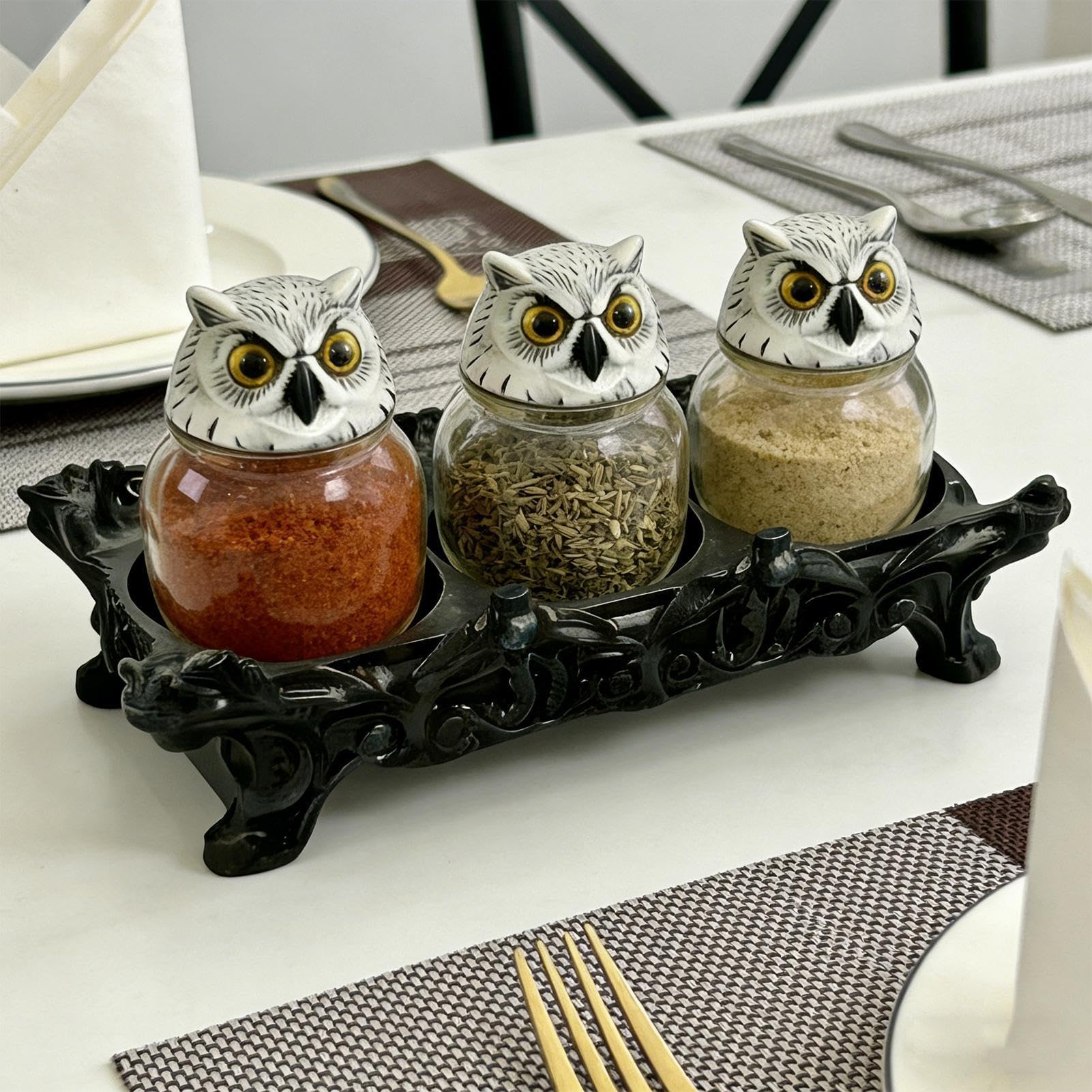 Générique Pots avec couvercle 3 Pièces Contenant Vintage pour Épices | Bocaux de condiments gothiques pour cuisiniers amateurs, wiccans, collectionneurs, rangement garde-manger, étagères,