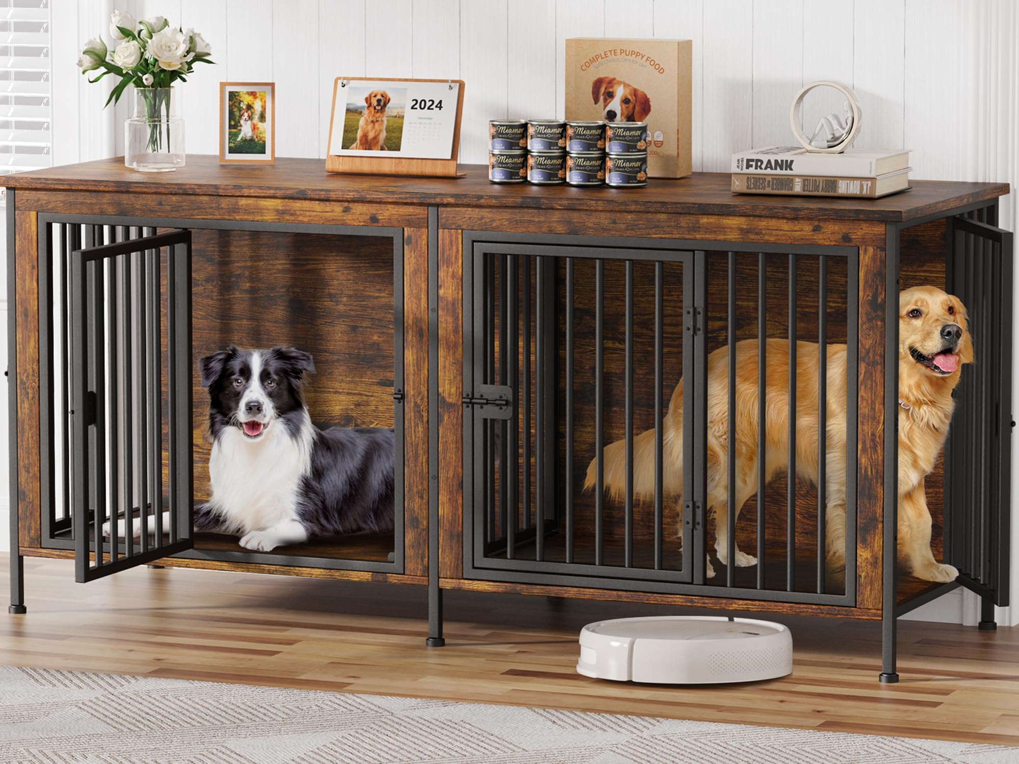 - EasyCom Dog Crate Furniture for 1 or 2 Dogs, Heavy Duty Single/Double Dog Crates for Small/Medium/Large Dogs, Dog Kennel Furniture Indoor as TV Stand, Large Size 78.74" L(35-60 Pounds), Brown