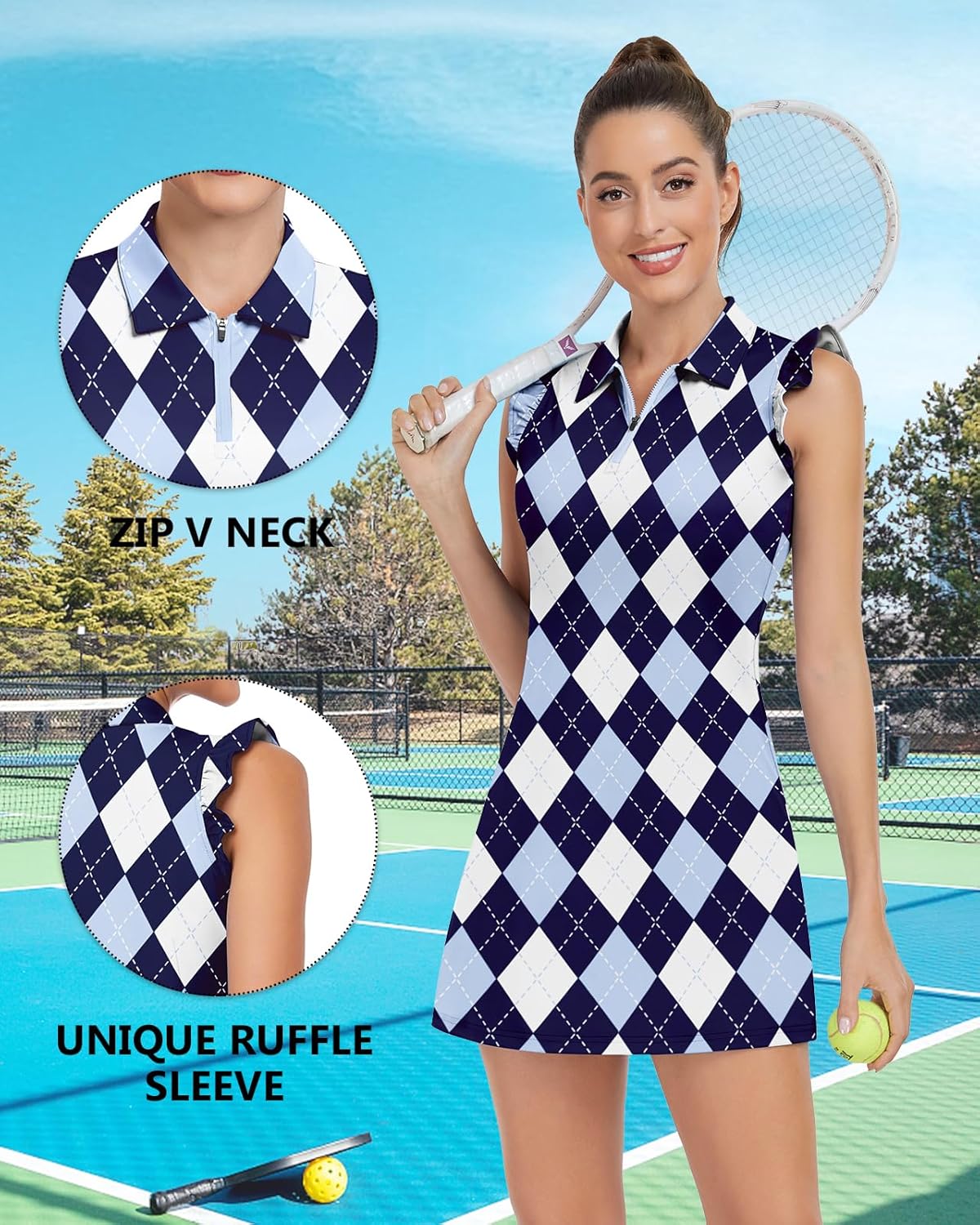 Soneven Womens Tennis Dress Sleeveless Golf Dresses with Shorts and Pockets Ruffle Sleeve Workout Athletic Dresses - Image 3