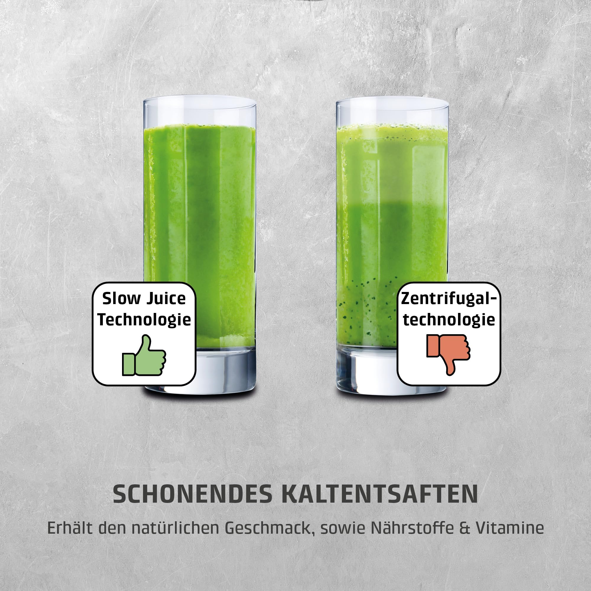 CASO Juice Fit - Slow Juicer, Sanftes und schonendes Entsaften dank niedriger Umdrehungszahl (40 U/min), Fill´n Juice, große Einfüllöffnung von 105mm Ø, Nährstoffe und Vitamine bleiben erhalten
