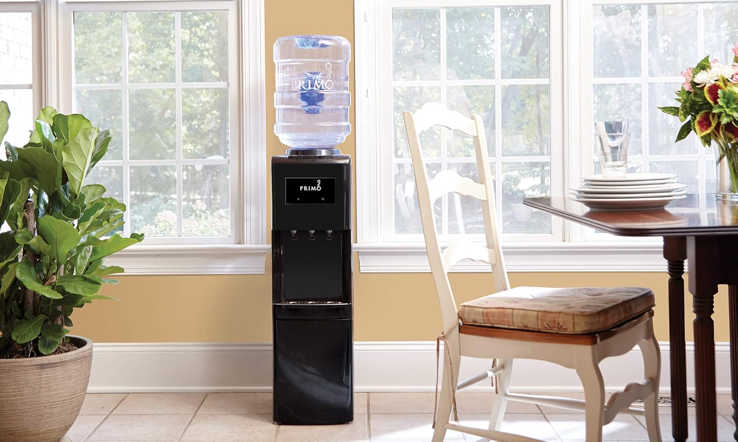 Super Brands Primo - Easy Top Loading Water Dispenser - Black - Stainless Steel - 3 Spout - Instant Cold, Cool and Hot Water