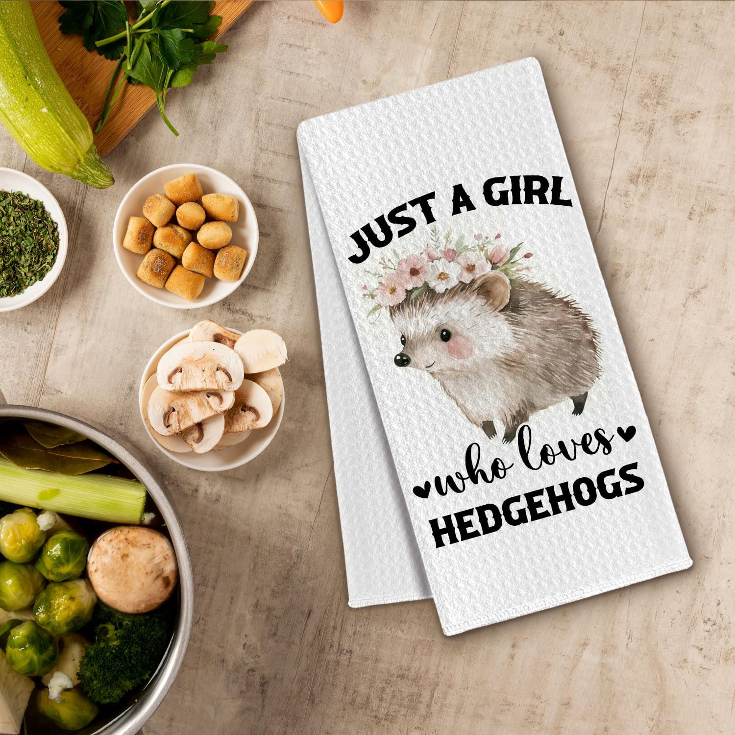 Hedgehog Gifts Kitchen Towels, Hedgehog Lovers Gifts for Women Dish Towel, Farmhouse Just a Girl Who Loves Hedgehogs Floral Decorative Hand Towels for Bathroom, 16x24 Inch - Image 3