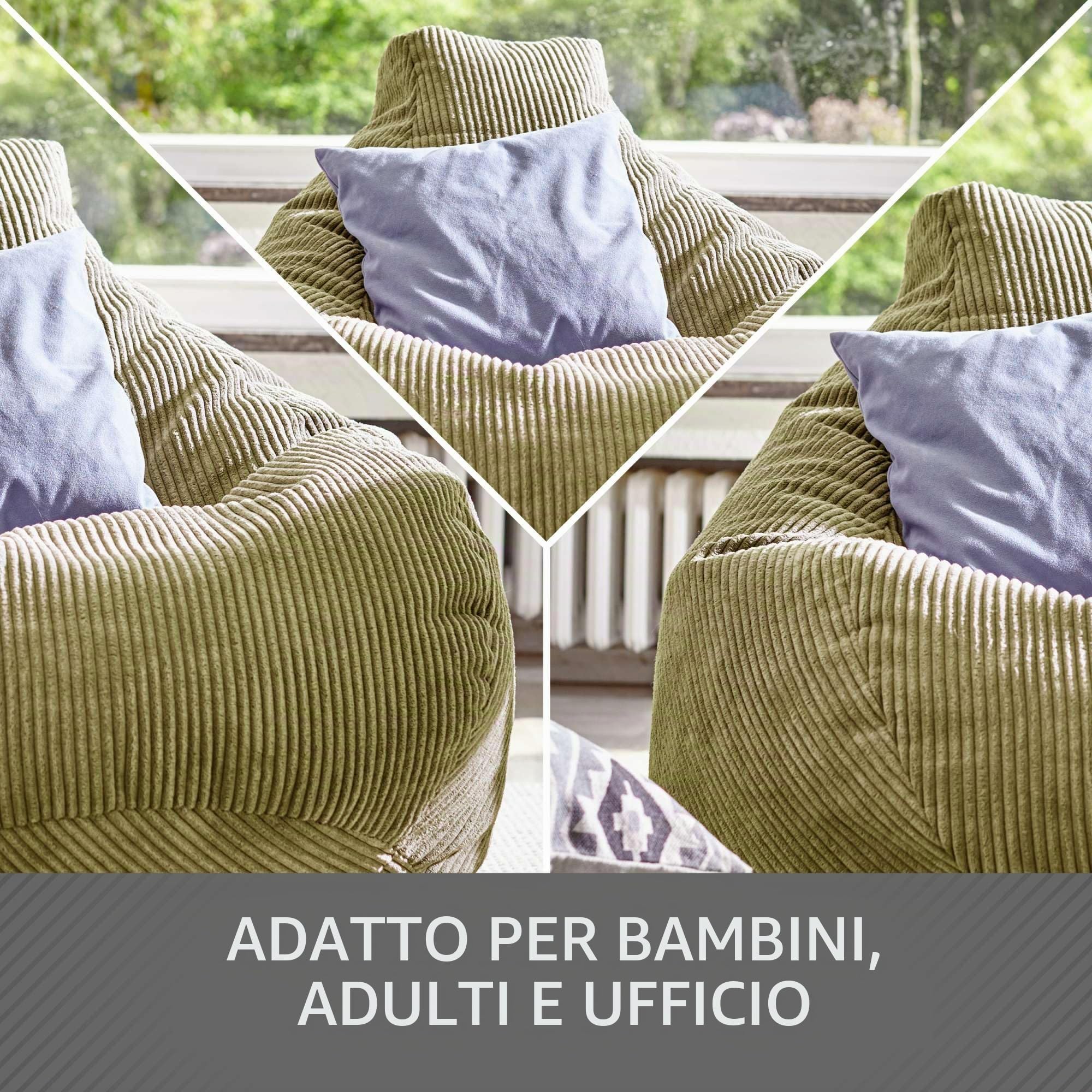Green Bean© Beanbag con schienale 80x80x90cm - Sedia da gioco con imbottitura 230L in tessuto a coste - Cuscino da pavimento Bean Bag Lounge Chair Relax Poltrona Gamer Gaming Chair Verde