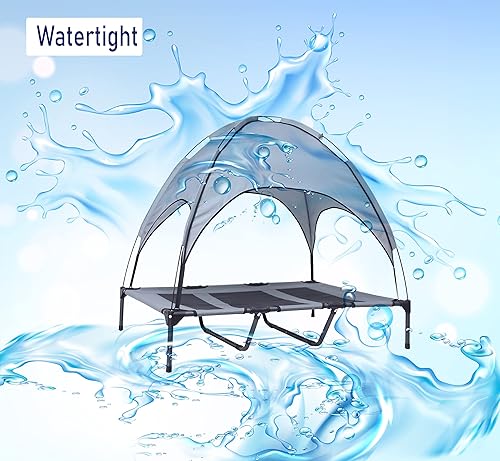 Miniatura 5 de Cama elevada extragrande para perros con dosel, tela Oxford duradera, a prueba de mordidas, impermeable, elevada, portátil, para campamento, con