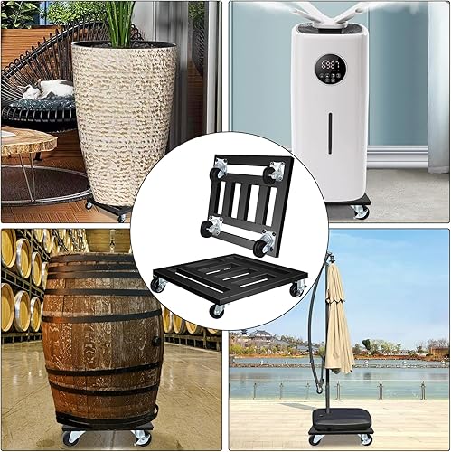 Miniatura 6 de Carrito de plantas resistente con ruedas, paquete de 2 soportes de metal para plantas para interiores y exteriores, carrito cuadrado de 12 pulgadas