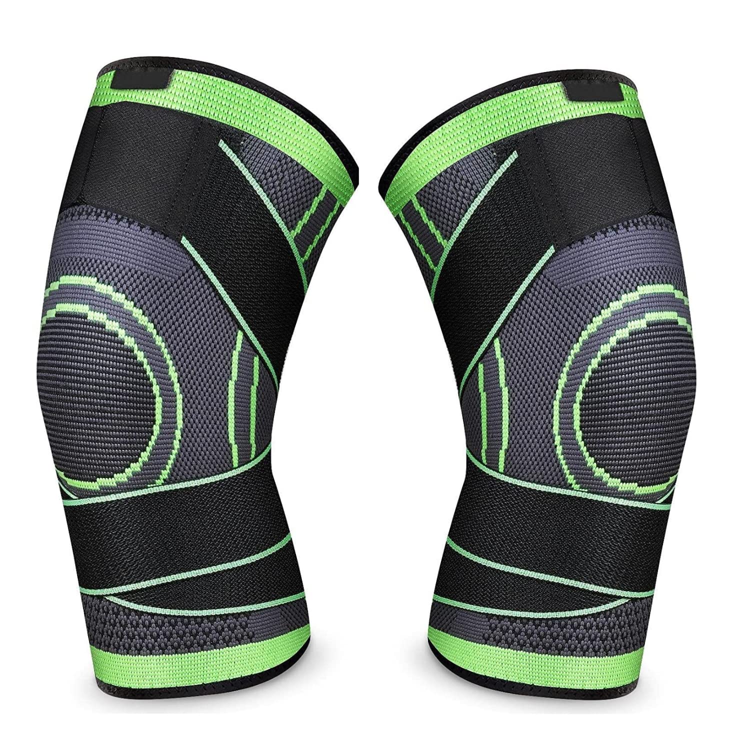 "Leosportz Fabric Knee Caps For Men Women Gym Workout(Pack Of Two)-Knee Support For Knee Pain With Knee Band|Extra Compression Knee Sleeves Leg Supporter For Gym (Xxl, Black N Green)"