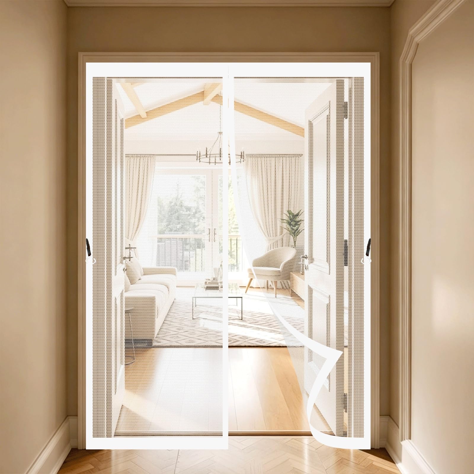 Pshzhim White Fly Screen For Doors 240 X 220 Cm Bug Mesh Curtain With Powerful Magnets Keep Bugs Out Lets Fresh Air In Magnetic Door Curtain For Home, Living Room, Bedroom, Workshop,