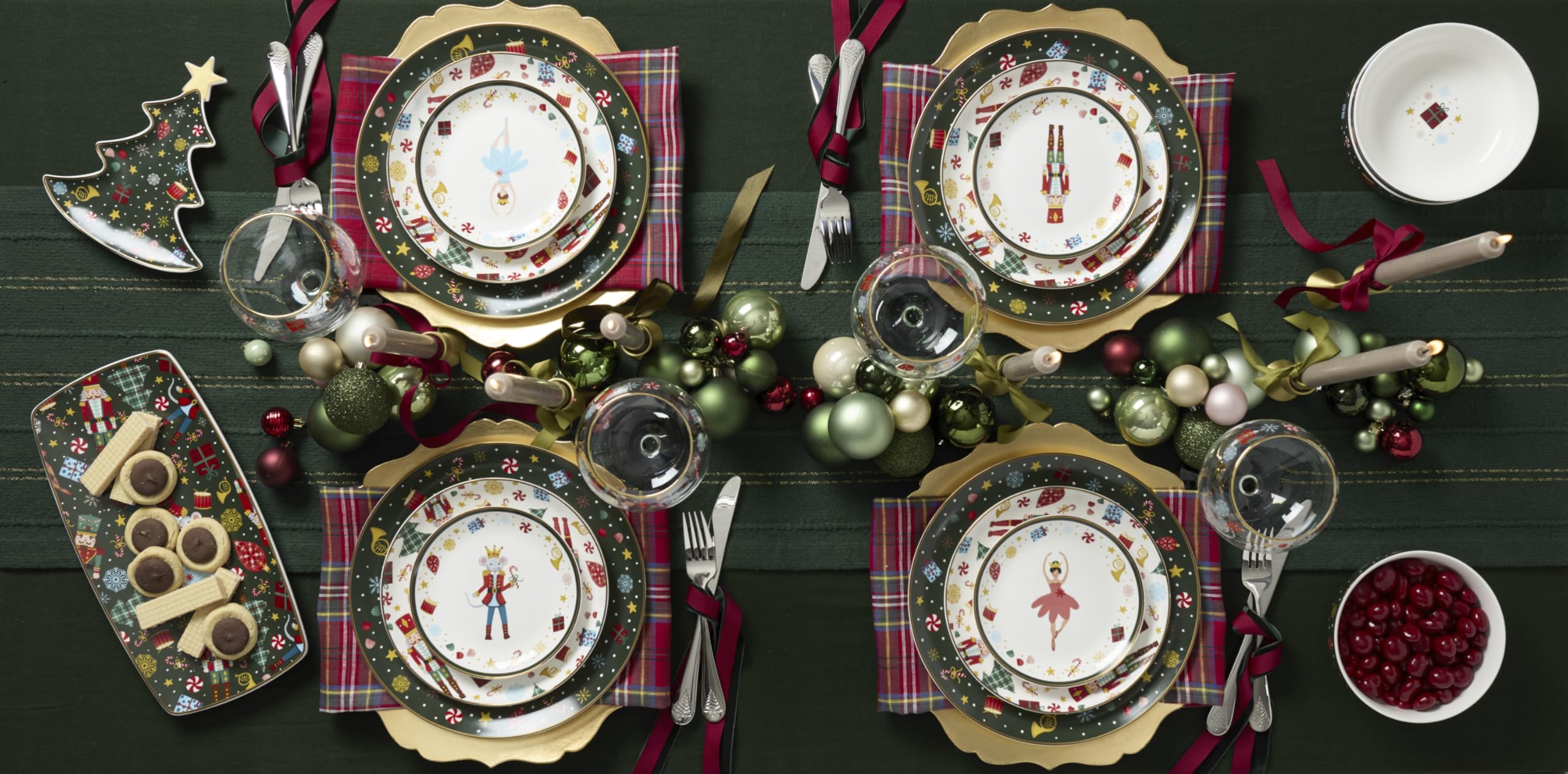 Lenox Plato para Dulces, Cascanueces, Bandeja de Alimentos, Hecha de Porcelana, Solo Lavado a Mano, Plato de golosinas de Invierno con árbol, Ballet con Cascanueces, decoración