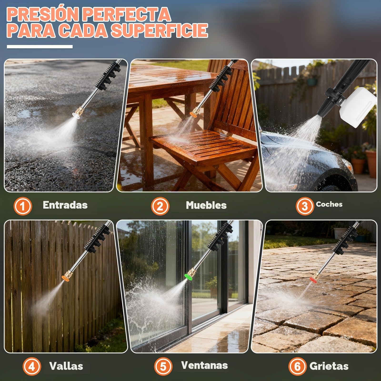 KAOLALI Hidrolimpiadora de Alta Presion, Caudal 336L/H | 3000W Presión de Trabajo, con Pistola Pulverizadora, Manguera De 10 m, 4 Boquilla, para Coches, Vallas, Patios