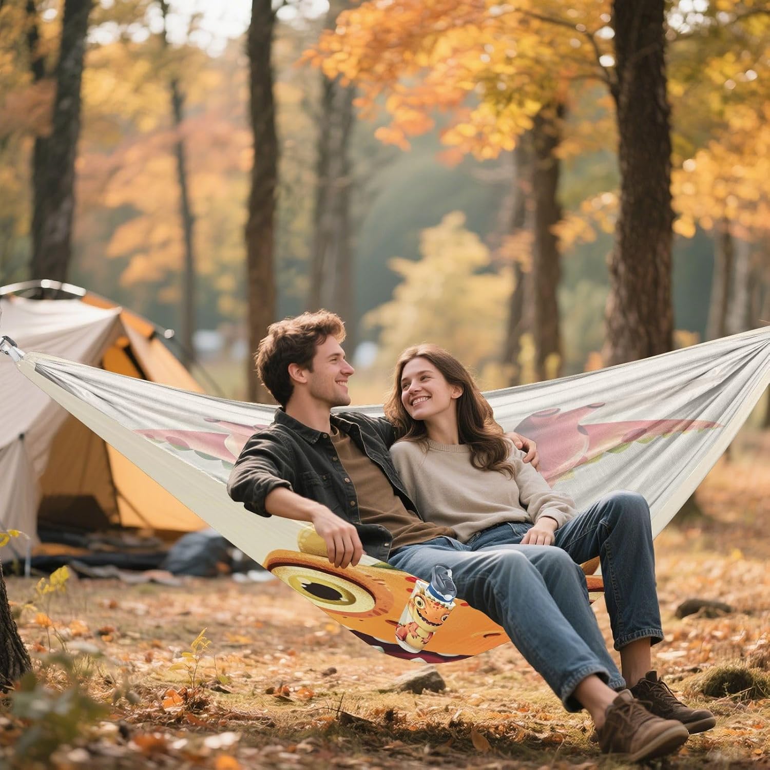 ALAZA Cute Dinosaur Dino Cartoon Camping Hammocks Single or 2 Person 500 lbs Portable Parachute Travel Hammock w/Tree Straps for Hiking Backpacking Indoor Outdoor