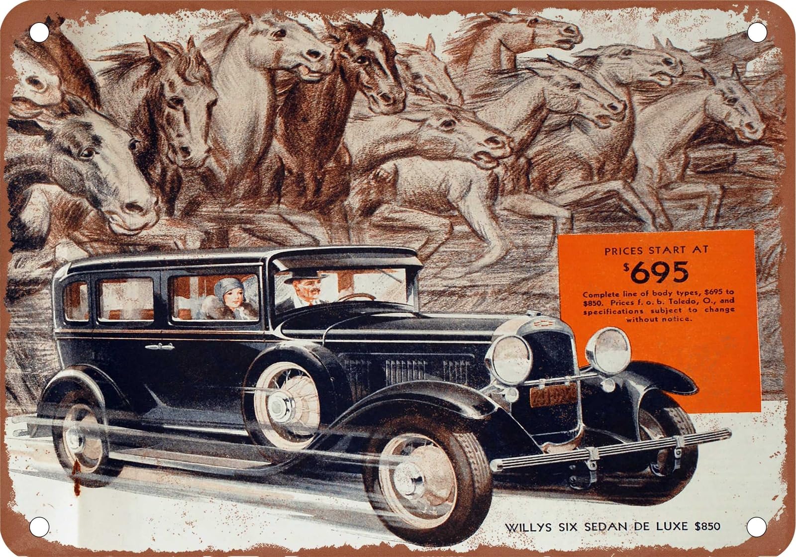 METAL SIGN - 1930 Willys Vintage Ad 01 - Old Retro Rusty Look home decor