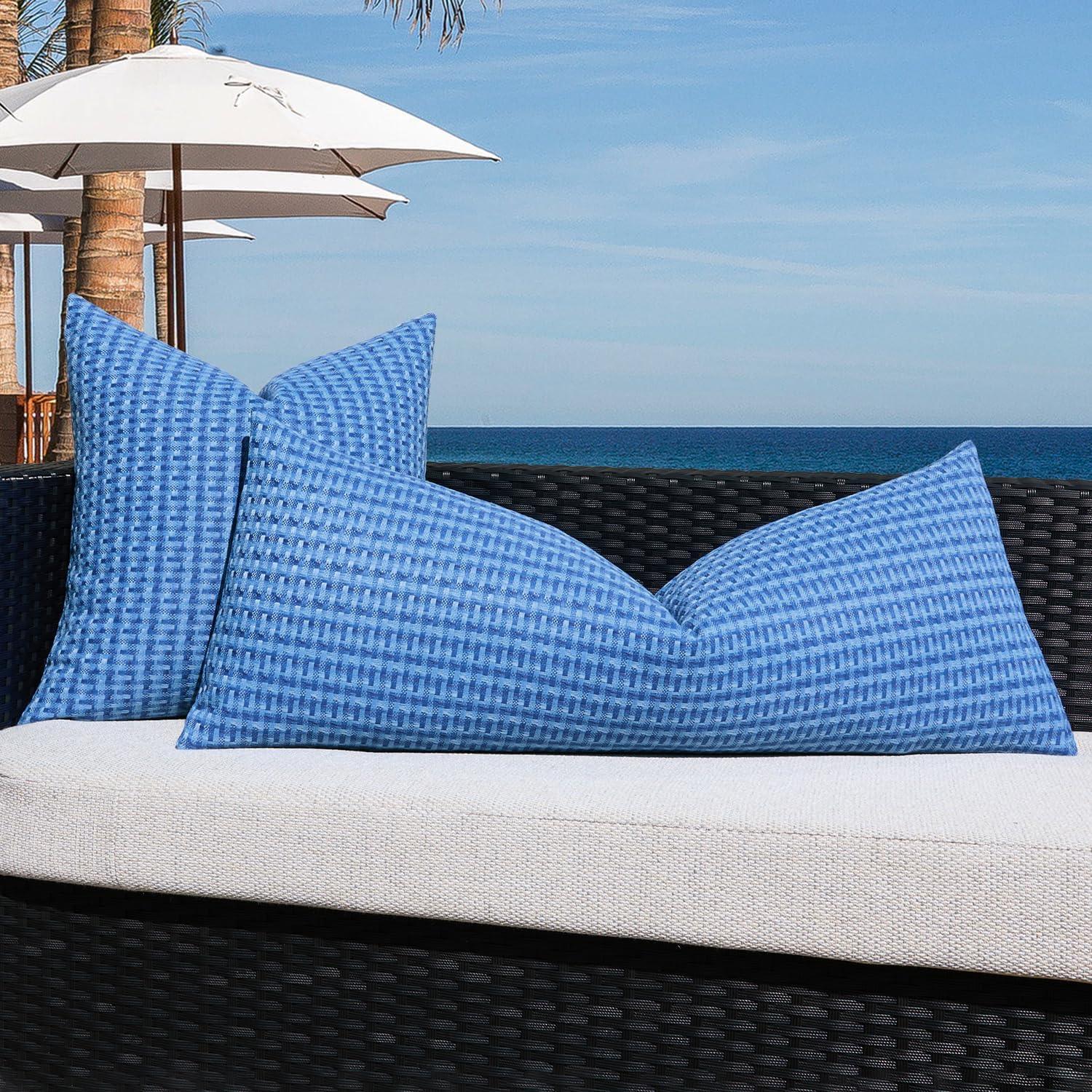 Kevin Textile Outdoor Waterproof Throw Pillow Covers 14x36 Inch Pack of 1 Boho Farmhouse Decorative Long Lumbar Cushion Covers for Garden Patio Tent Balcony Bench Couch Sofa, Blue