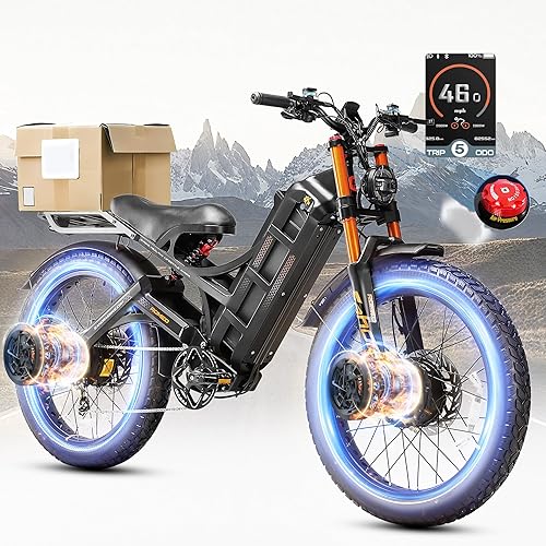 eAhora Romeo Pro 3/2 5600W/4000W Dual Motor Ebike | 50-46MPH | 80/70Ah Battery | 200+ Miles Long Range | 26" Puncture-Proof Tires | Full Suspension | 7-Speed Pedal Assist | Electric Bike for Adults