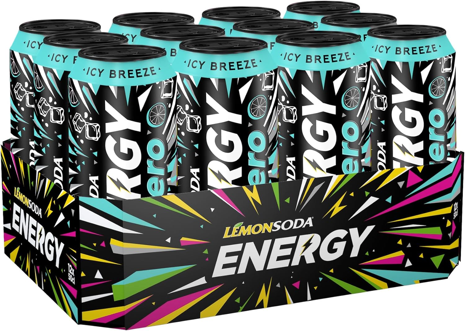 Lemonsoda Energy | Icy Breeze, Energy Drink Zero Zuccheri con Taurina, 12 Lattine da 50 cl, Note di Limone, Vitamine, Caffeina ed Estratto di Guaranà - Immagine 2