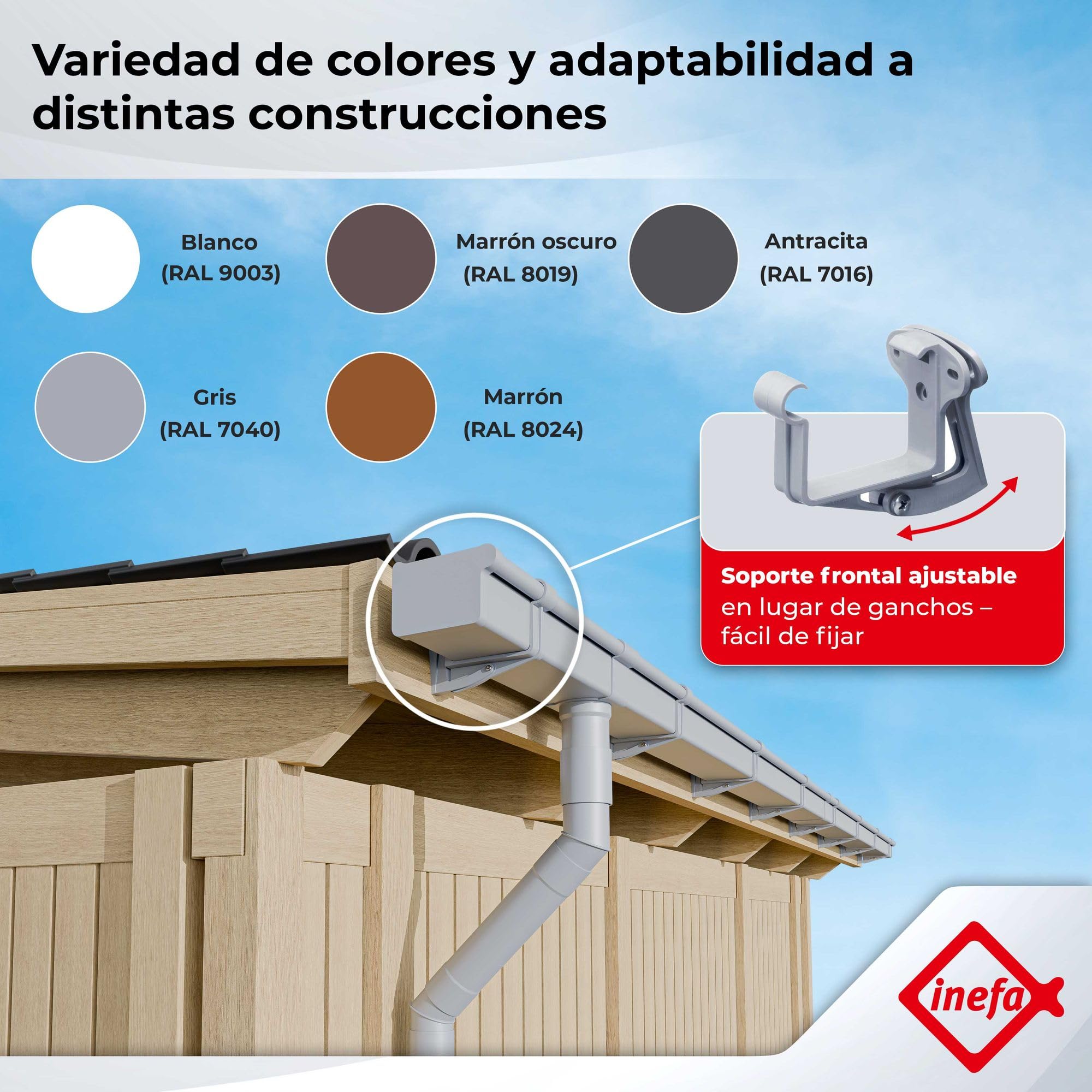 INEFA zestaw rynny PVC DN83 83 mm prostokątna 3 m szary