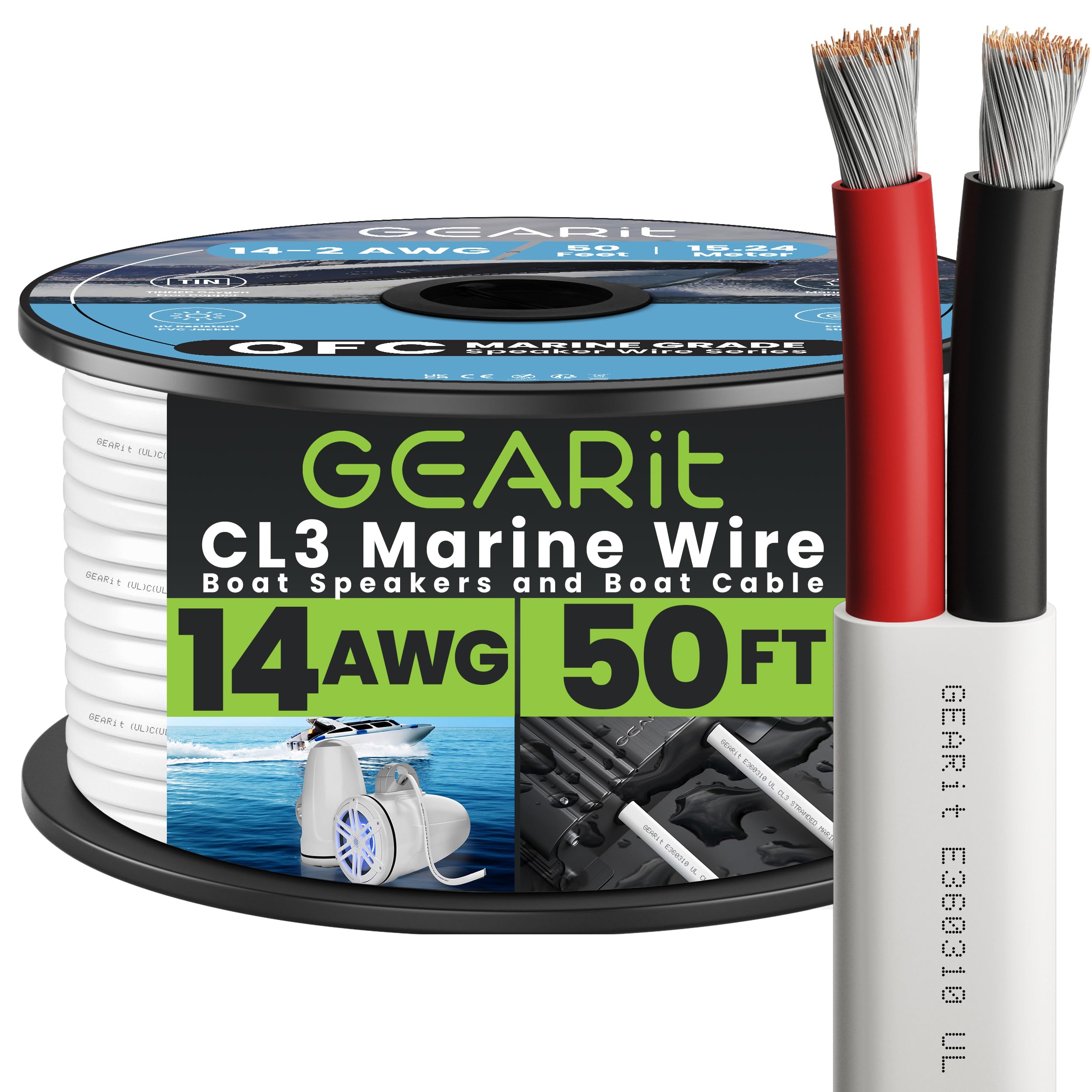 GEARit 14 Gauge Marine Wire, 14/2 AWG (50ft) Marine Grade Tinned Copper Oxygen Free, Duplex 2-Conductor Insulated Red & Black Electrical Cable for Boat, Automotive, RV, Camper, Trailer