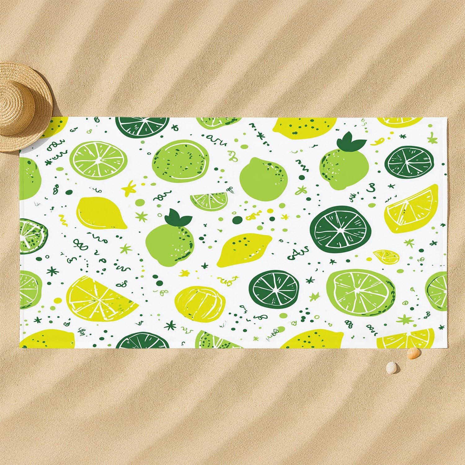 Générique Serviette de Plage Microfibre 200 x 100 CM,Drap de Plage Style Livre d'images, Graffiti, Couverture de Plage Absorbante,Couverture de Bain Lime, Citron, Pois, Étoiles