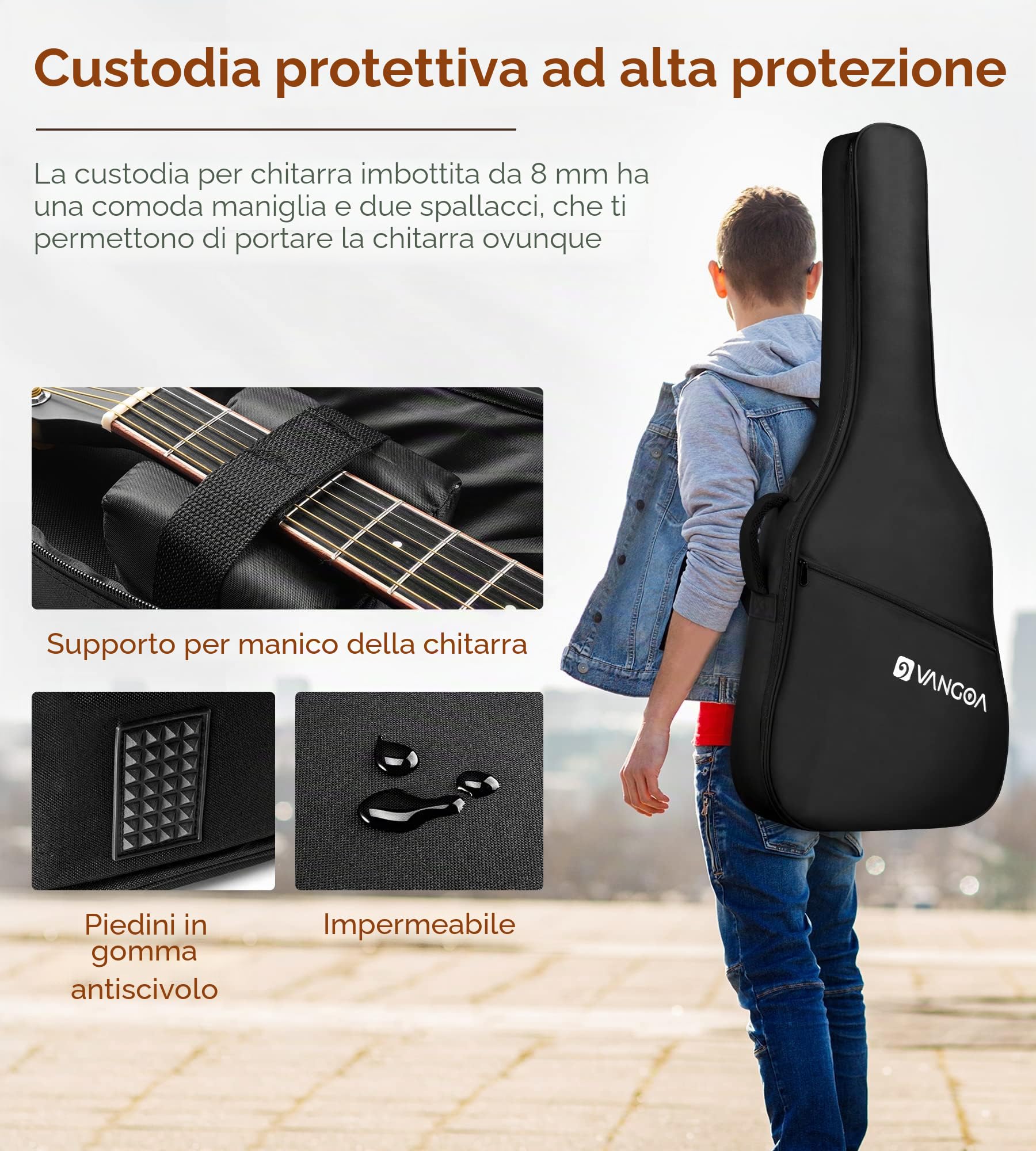 Vangoa Chitarra acustica elettrica cutaway 104,1 cm 41 inch Nero con equalizzatore a 4 bande